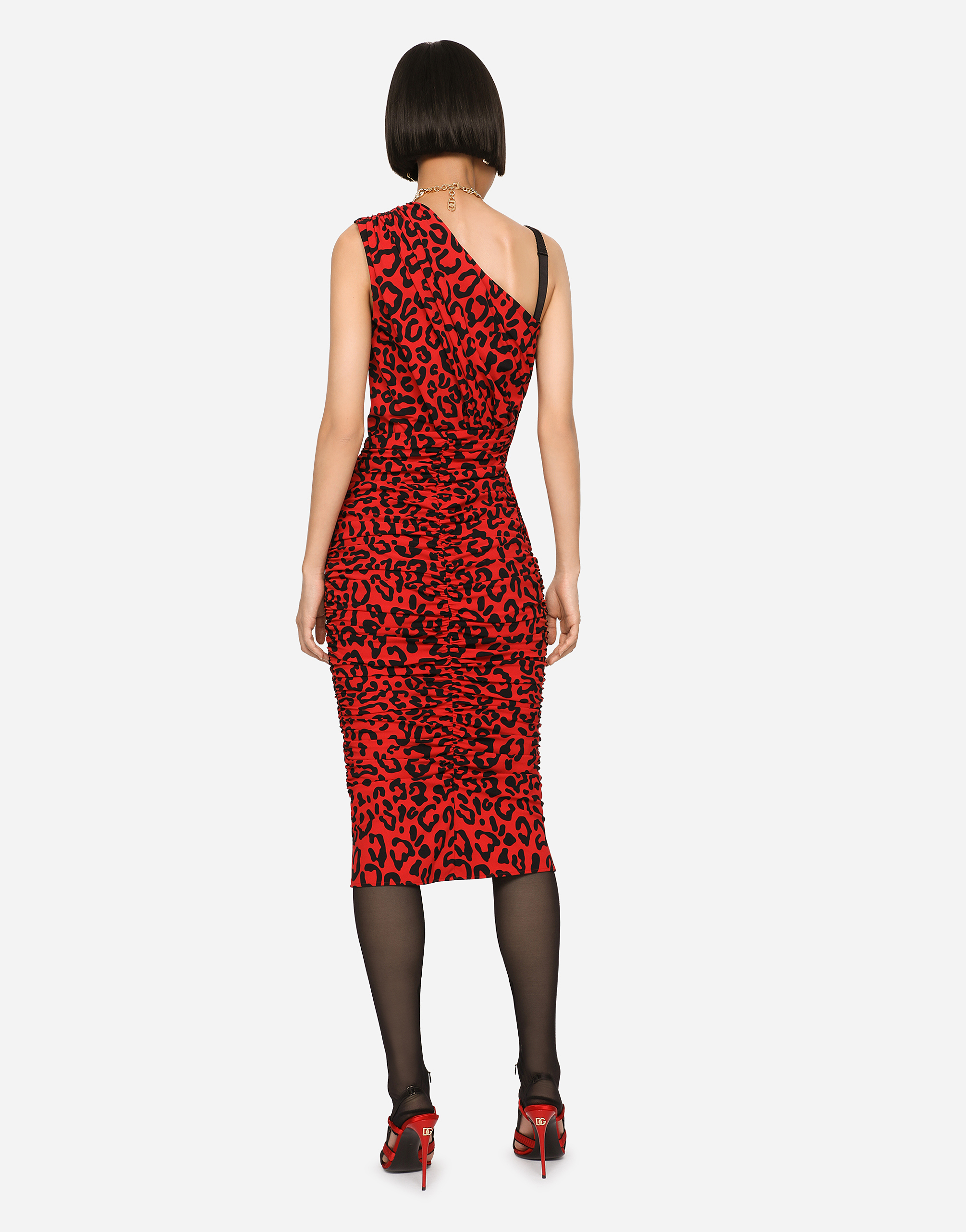 DOLCE & GABBANA ONE-SHOULDER LEOPARD-PRINT JERSEY DRESS