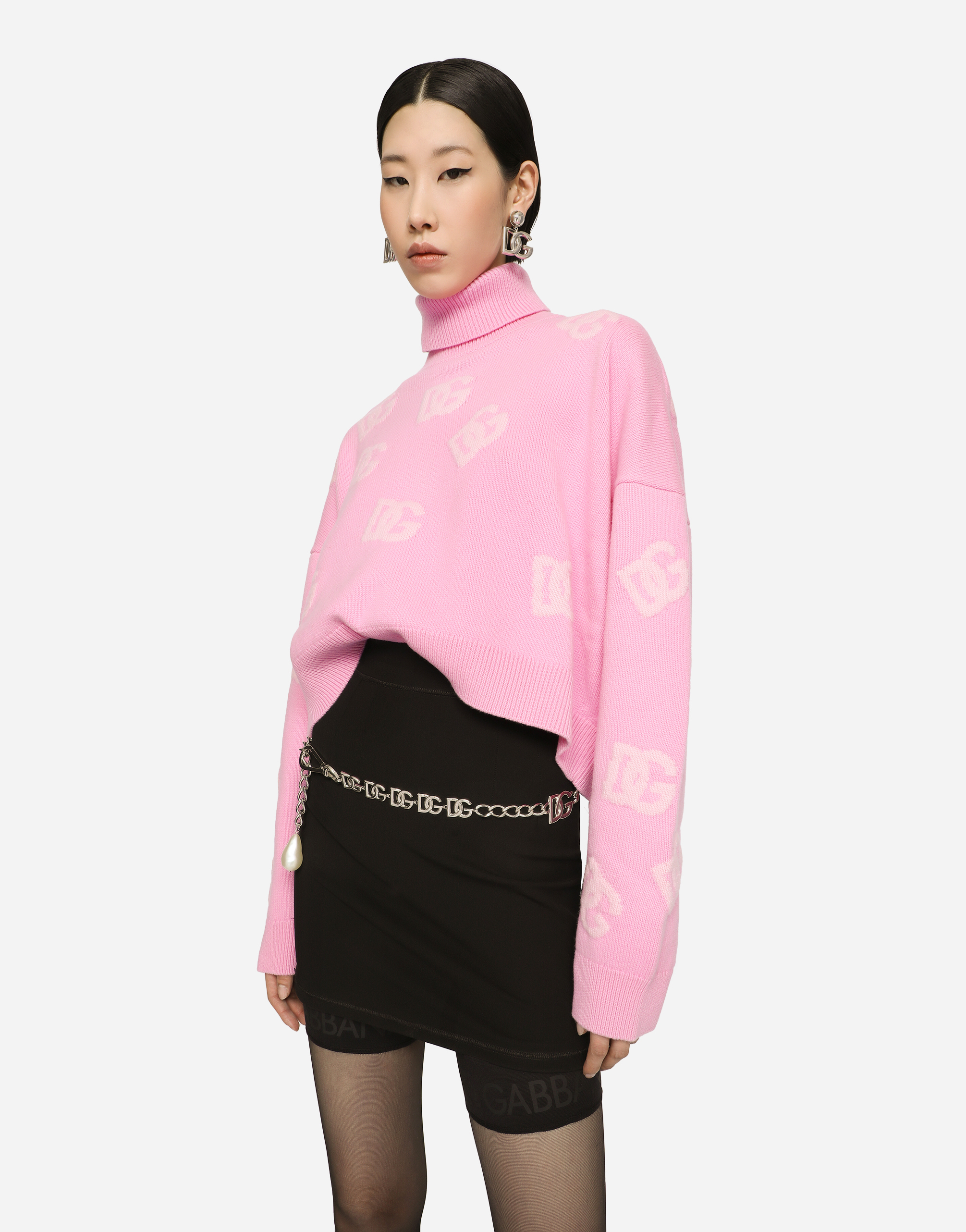 Shop Dolce & Gabbana Cropped Cashmere Sweater With Dg Logo Inlay In Multicolor