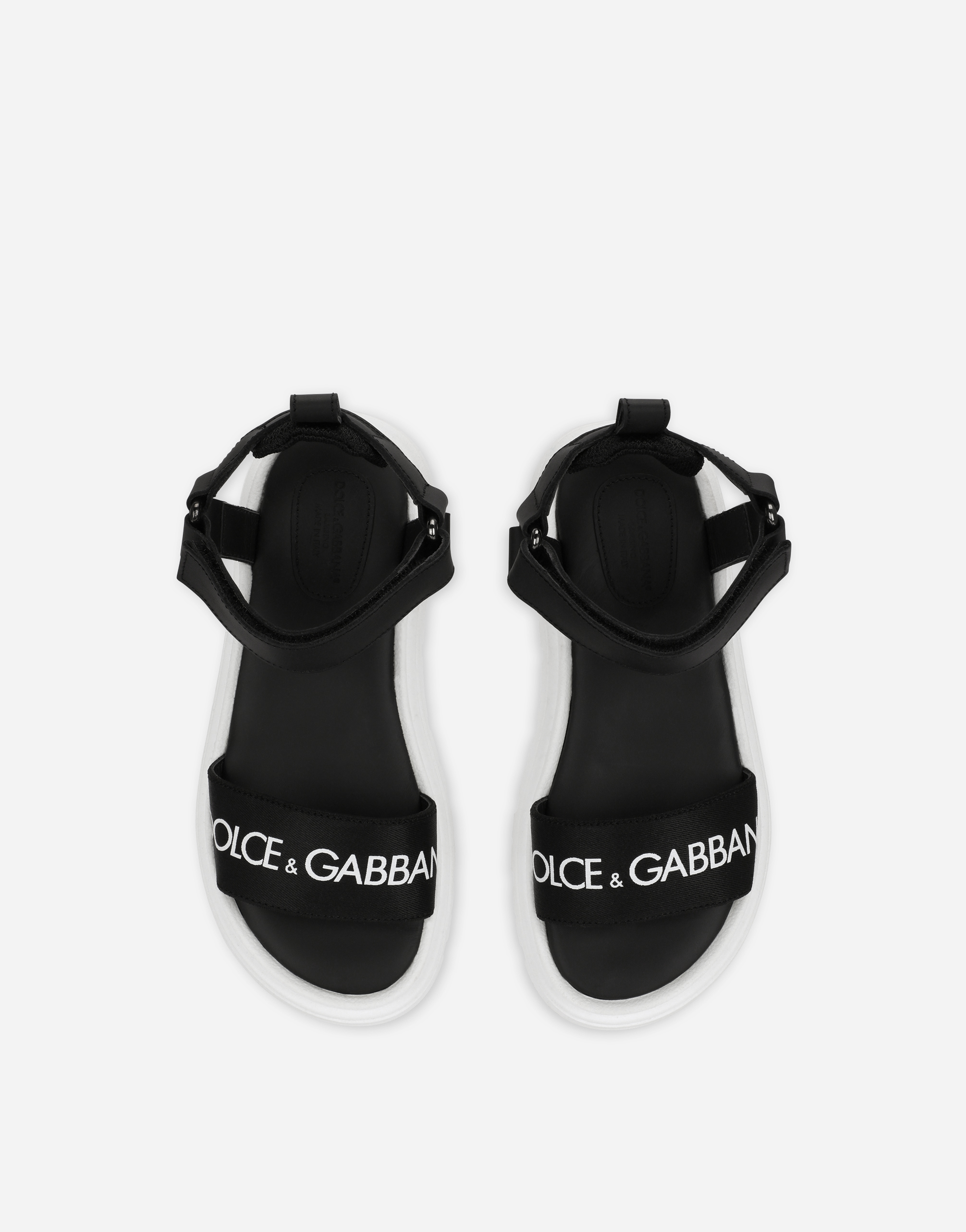 DOLCE & GABBANA CALFSKIN SANDALS WITH LOGO TAPE