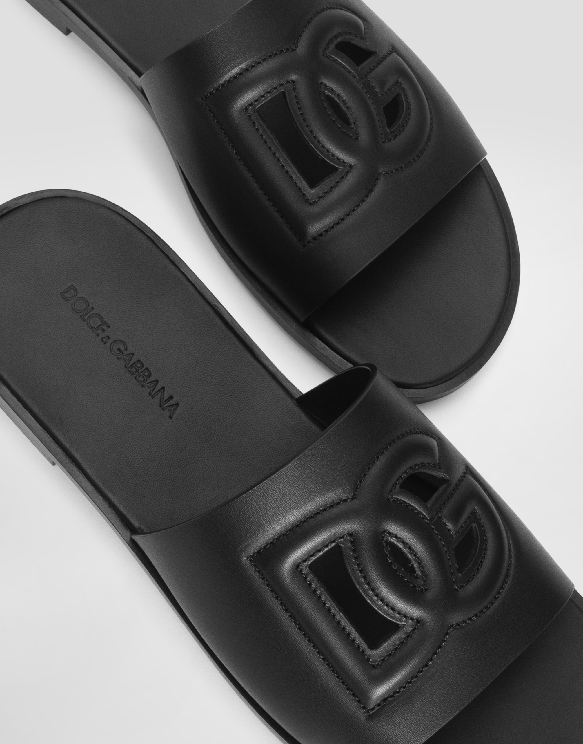 Dolce & Gabbana Black Sandals With Dg Logo Cut-out In Leather Man In Black