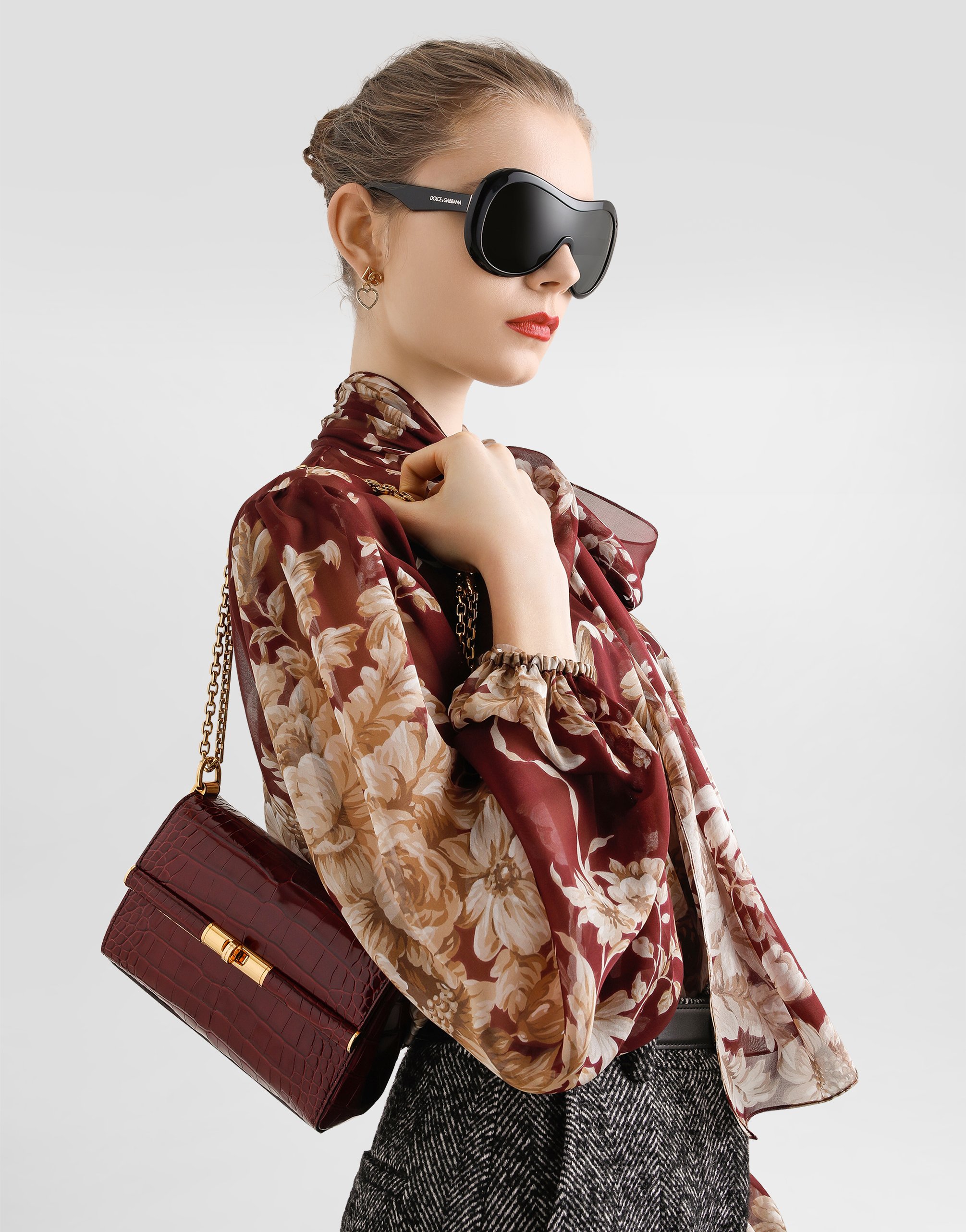 Dolce & Gabbana Marlene City Mini Bag In Polished Alligator In Burgundy