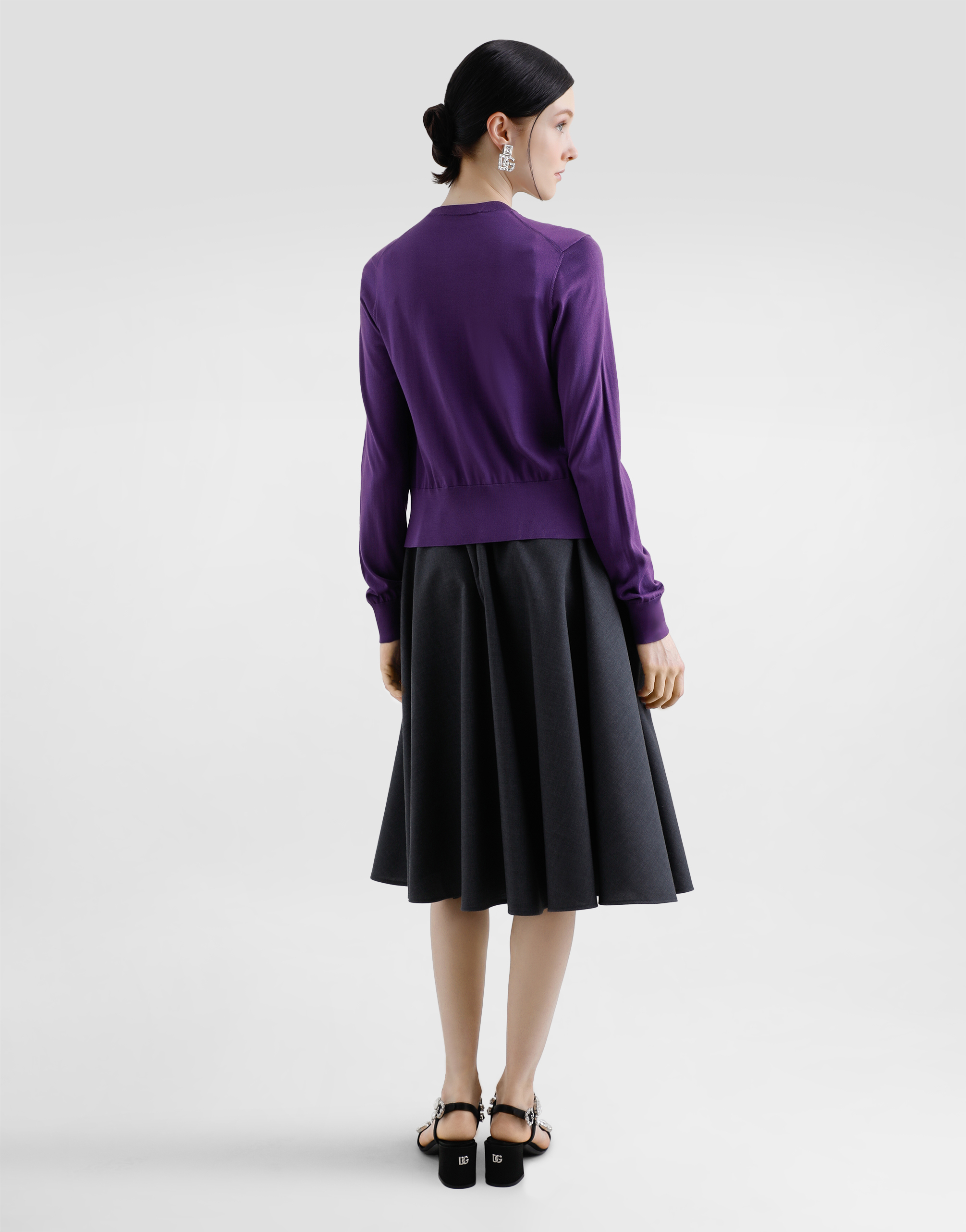 Dolce & Gabbana Flower Applique Silk Cardigan In Purple