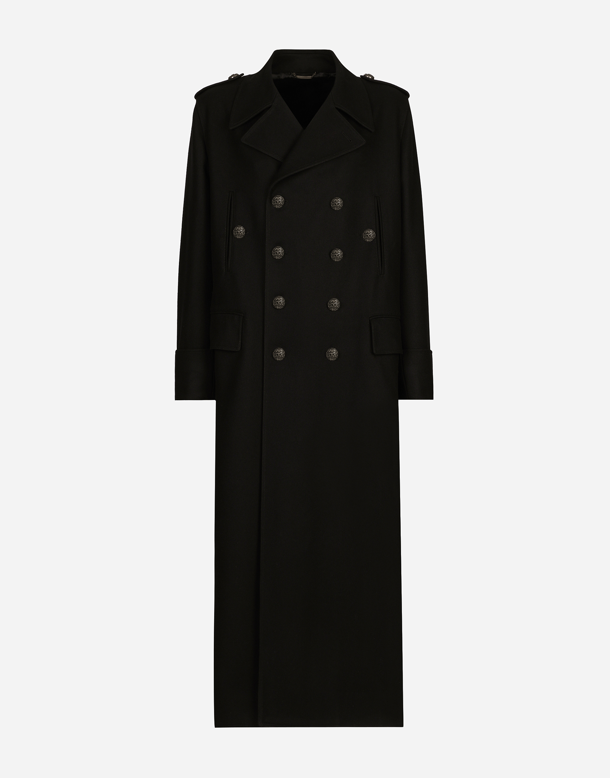 Dolce & Gabbana Long Wool Military-style Coat In Black
