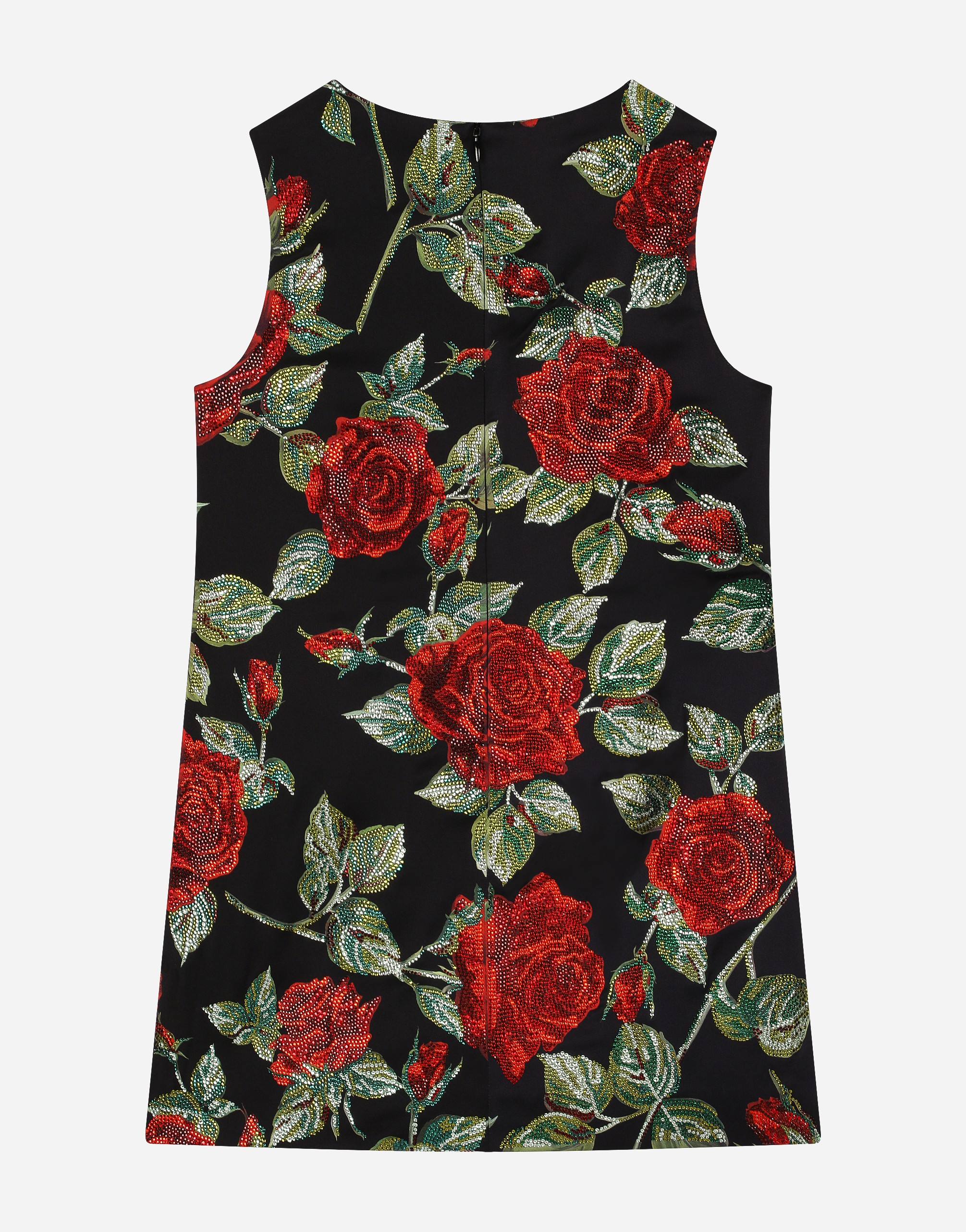 Shop Dolce & Gabbana Sleeveless Dress In Rose-print Charmeuse In Multicolor