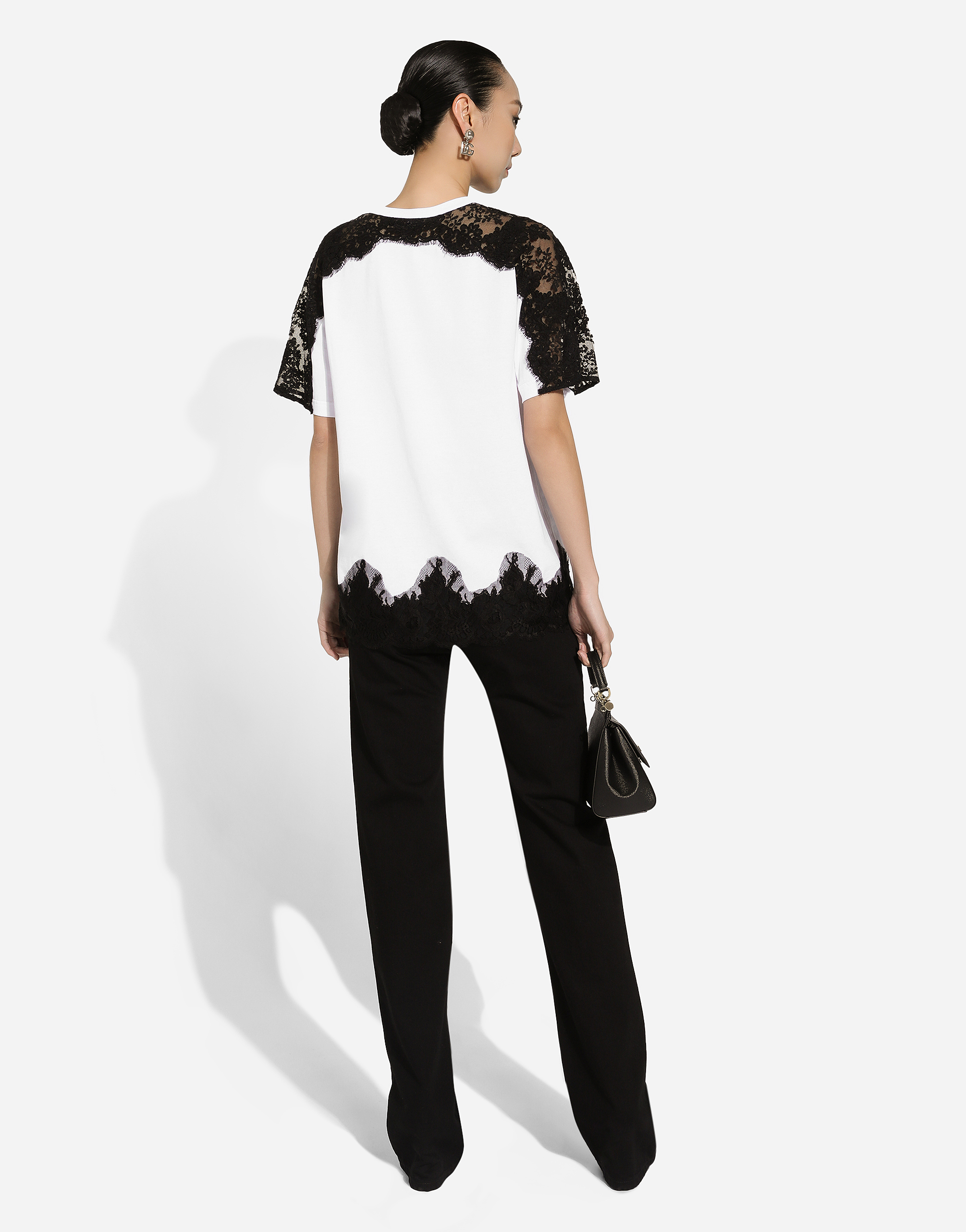 Dolce & Gabbana Jersey T-shirt With Dg Logo And Lace Inserts In White