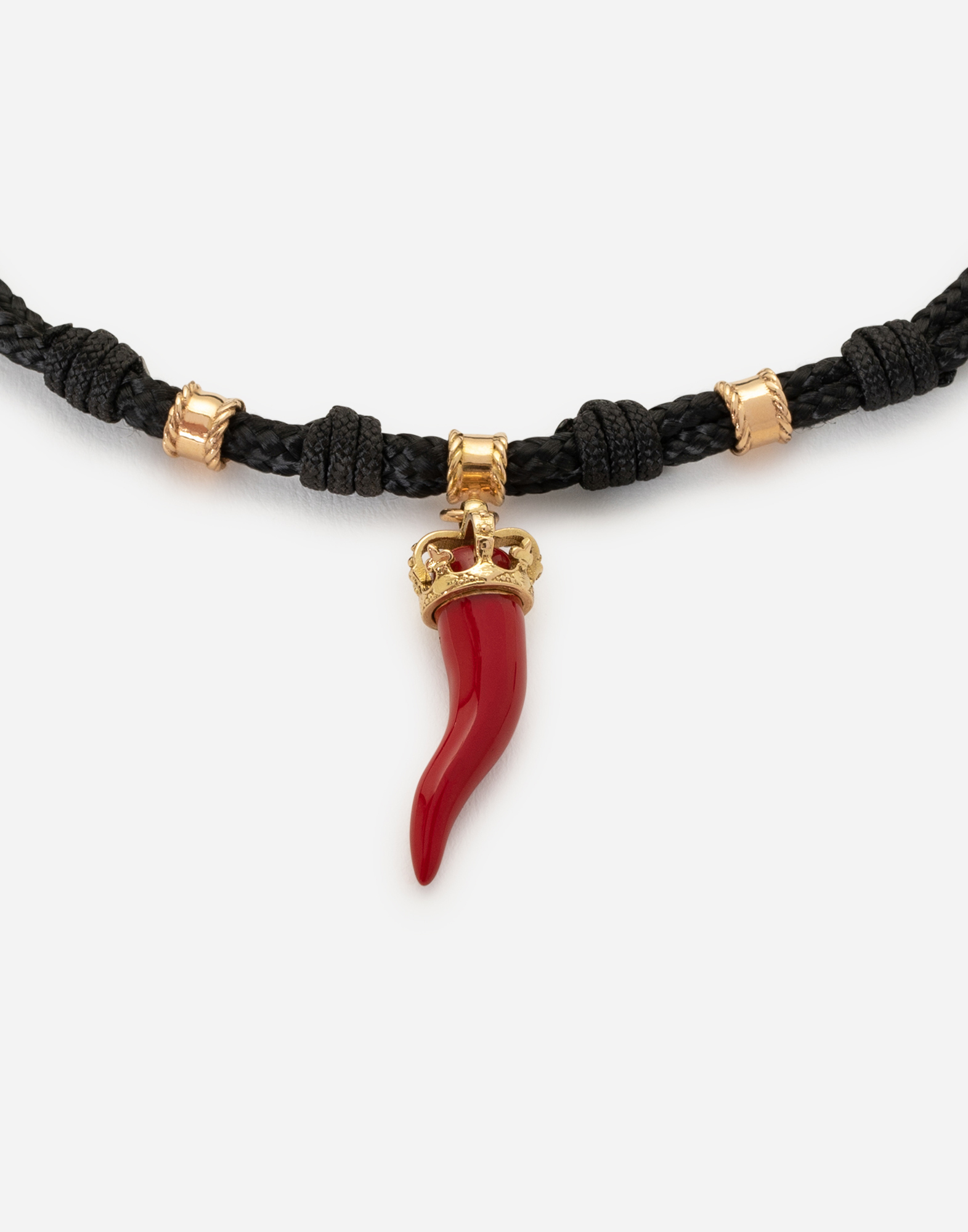 DOLCE & GABBANA FABRIC GOOD LUCK BRACELET WITH ENAMELED YELLOW GOLD PENDANT CHARM