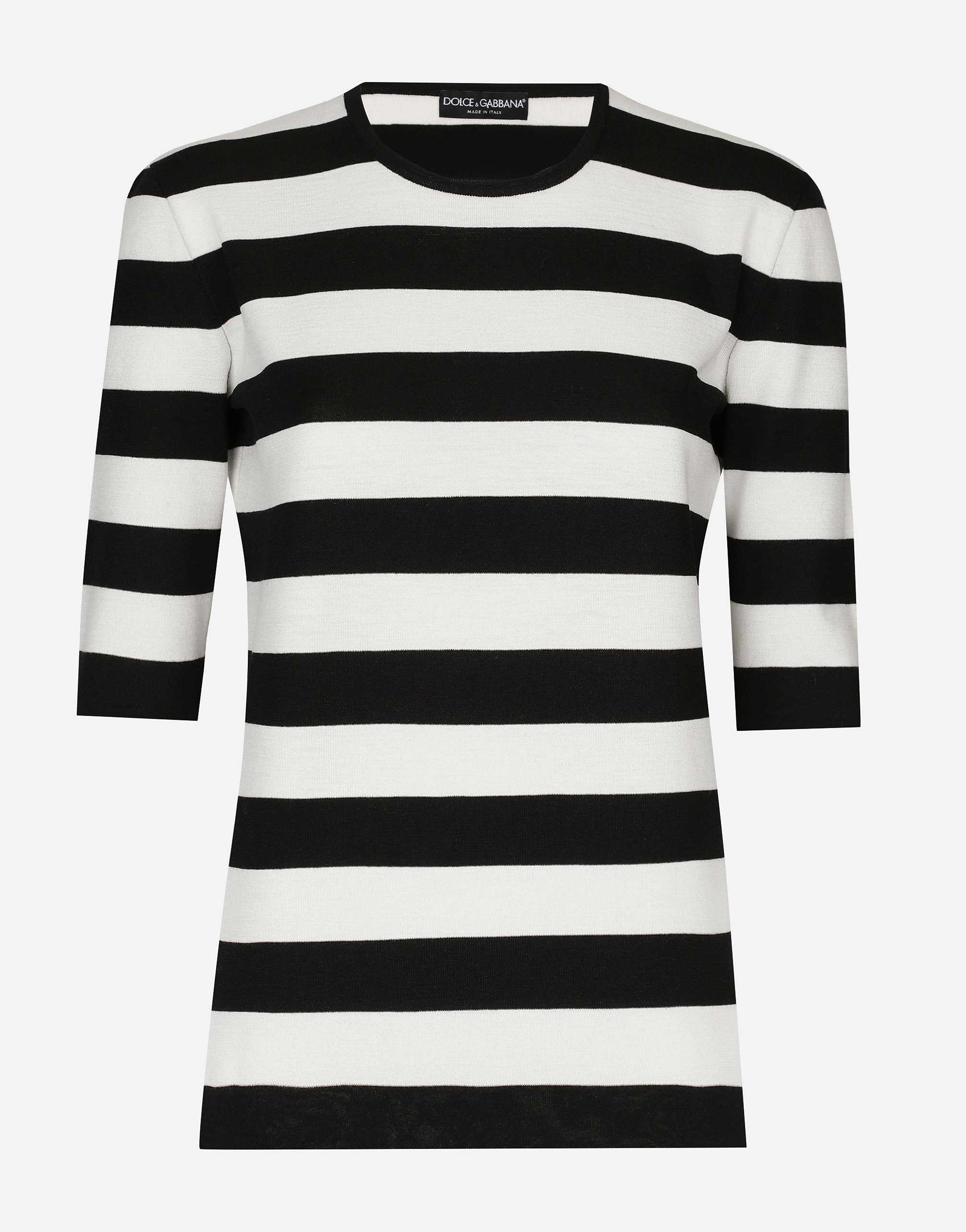 Dolce & Gabbana Wool Sweater In Inlaid Stripes - Woman Sweaters And Cardigans Multicolor