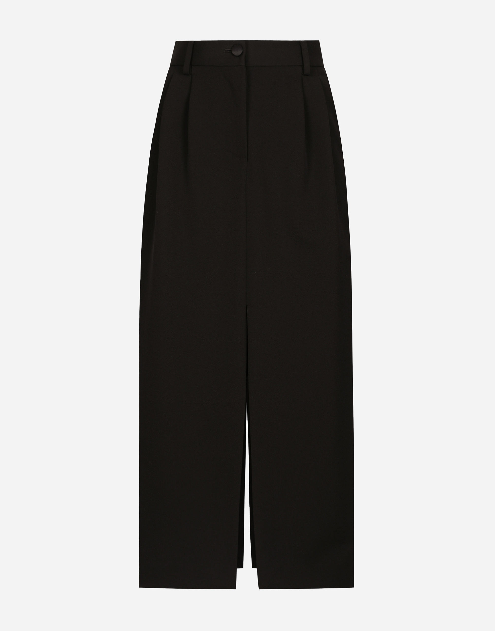 Shop Dolce & Gabbana Wool Gabardine Calf-length Tuxedo Pencil Skirt In Black