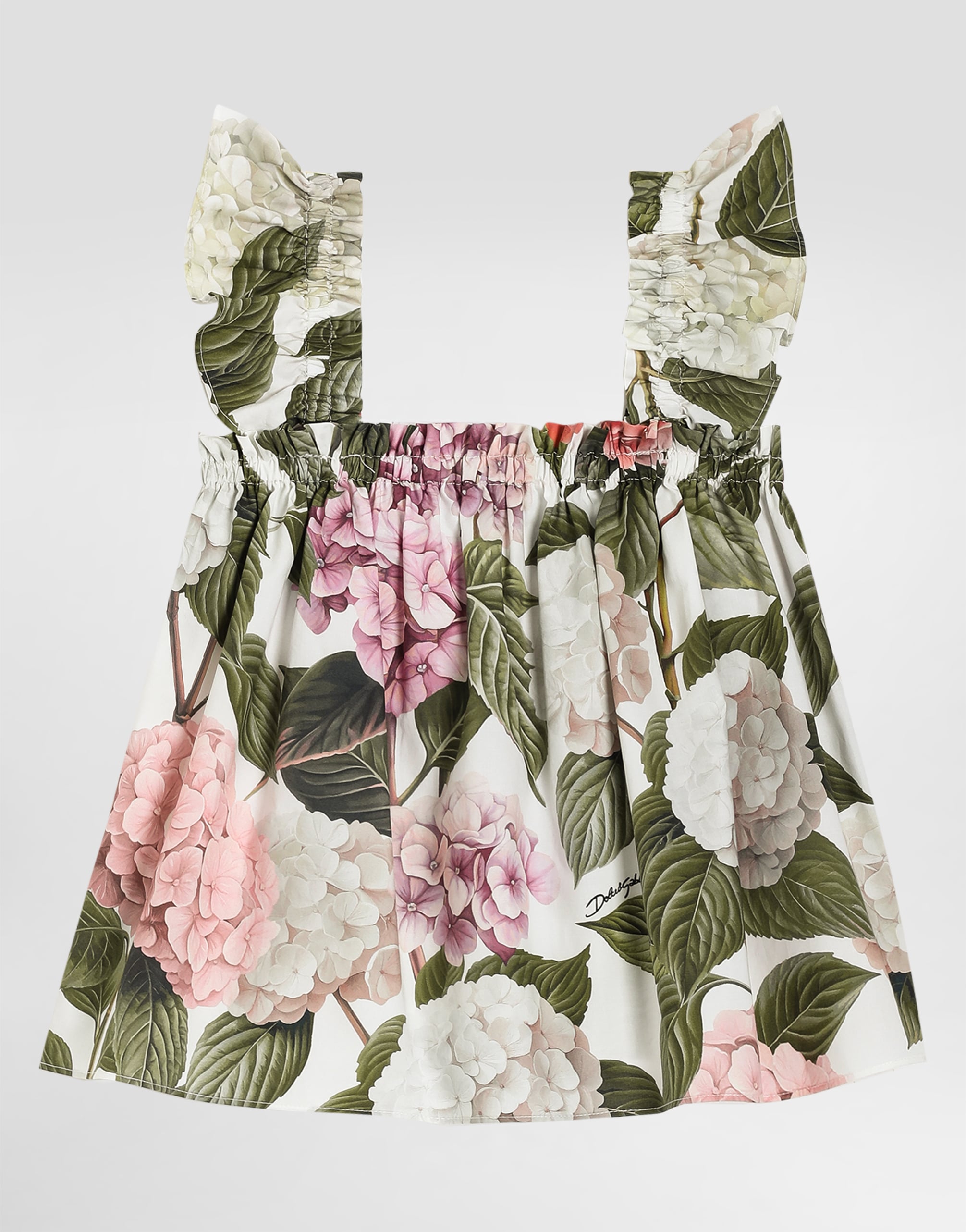 Dolce & Gabbana Floral Ruffled Cotton Poplin Top In Multi