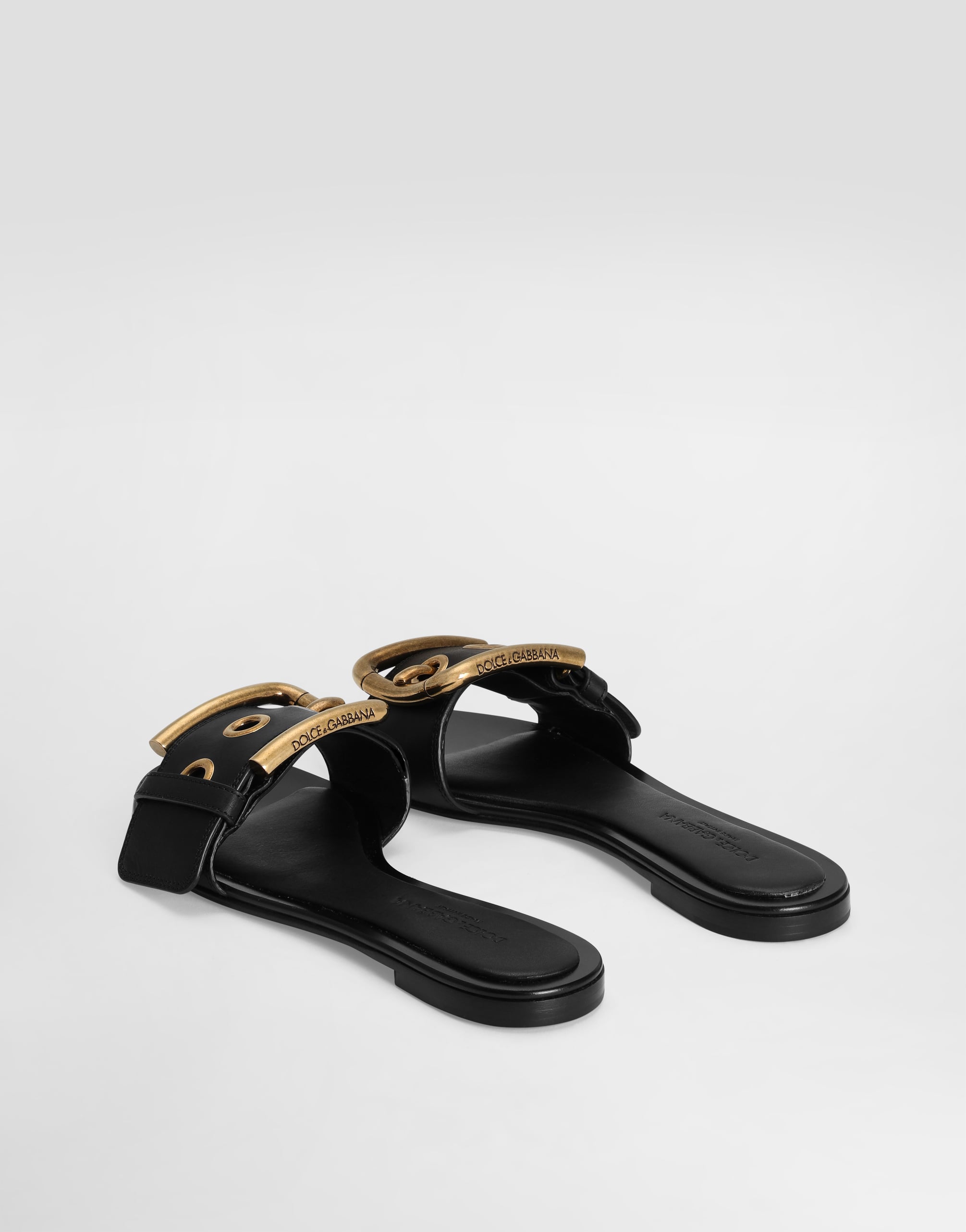  Dolce & Gabbana Cowhide Flat Slippers - Frau Pantoletten Und Mules Schwarz 38.5 