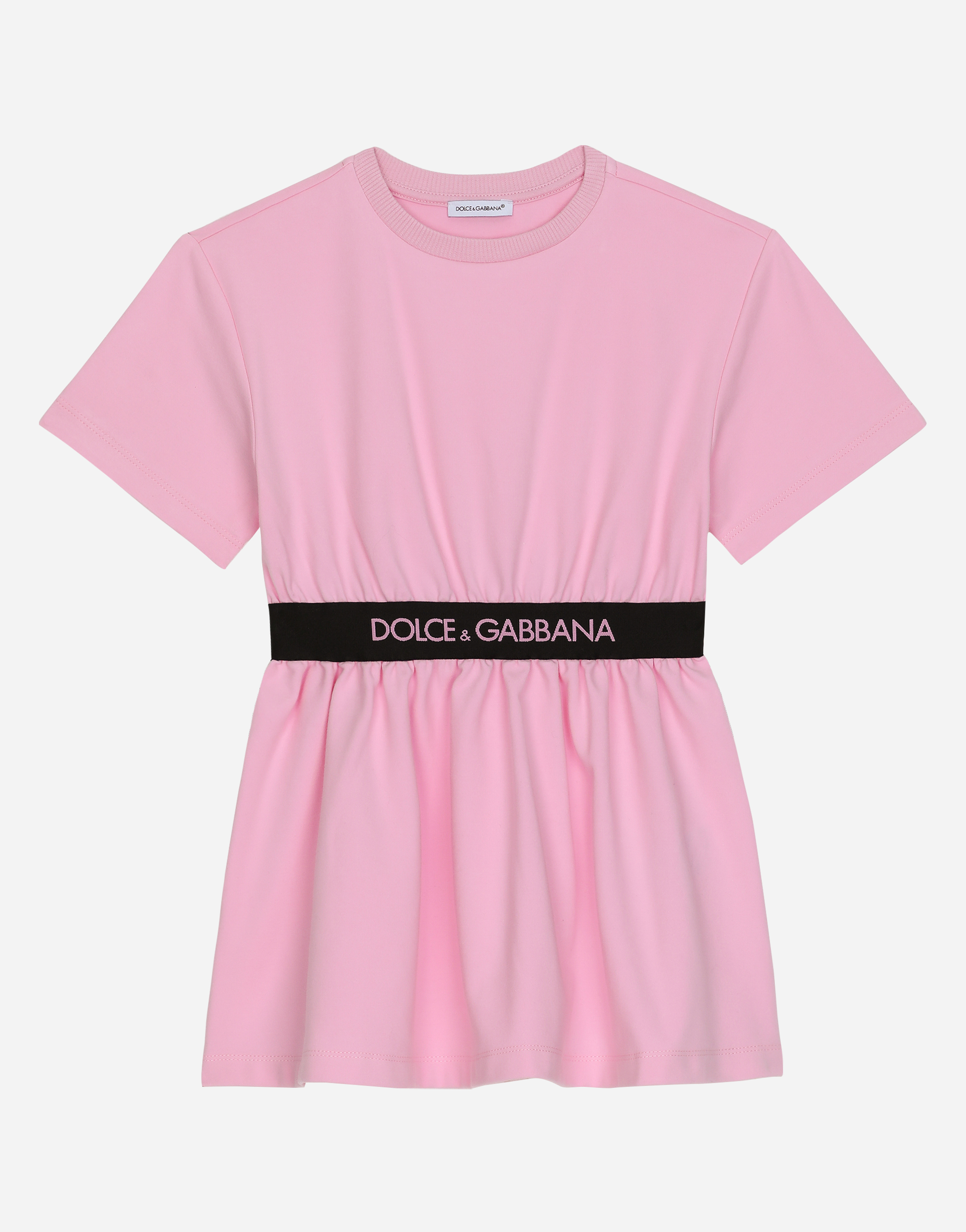 Dolce & Gabbana Interlock Dress With Branded Elastic - Woman Dresses Pink Cotton 6 Years