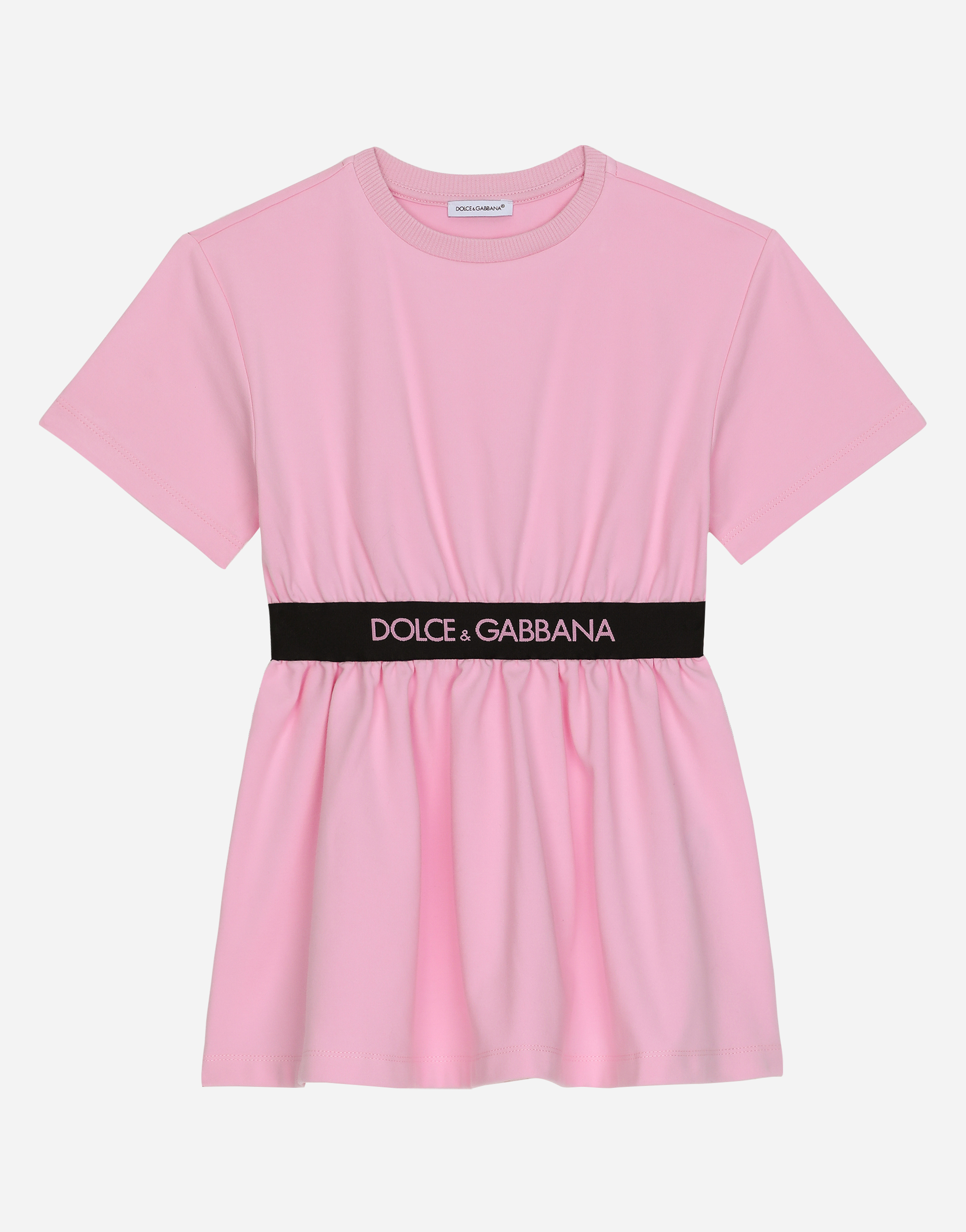 Dolce & Gabbana Kids' Interlock Dress With Branded Elastic In Pink