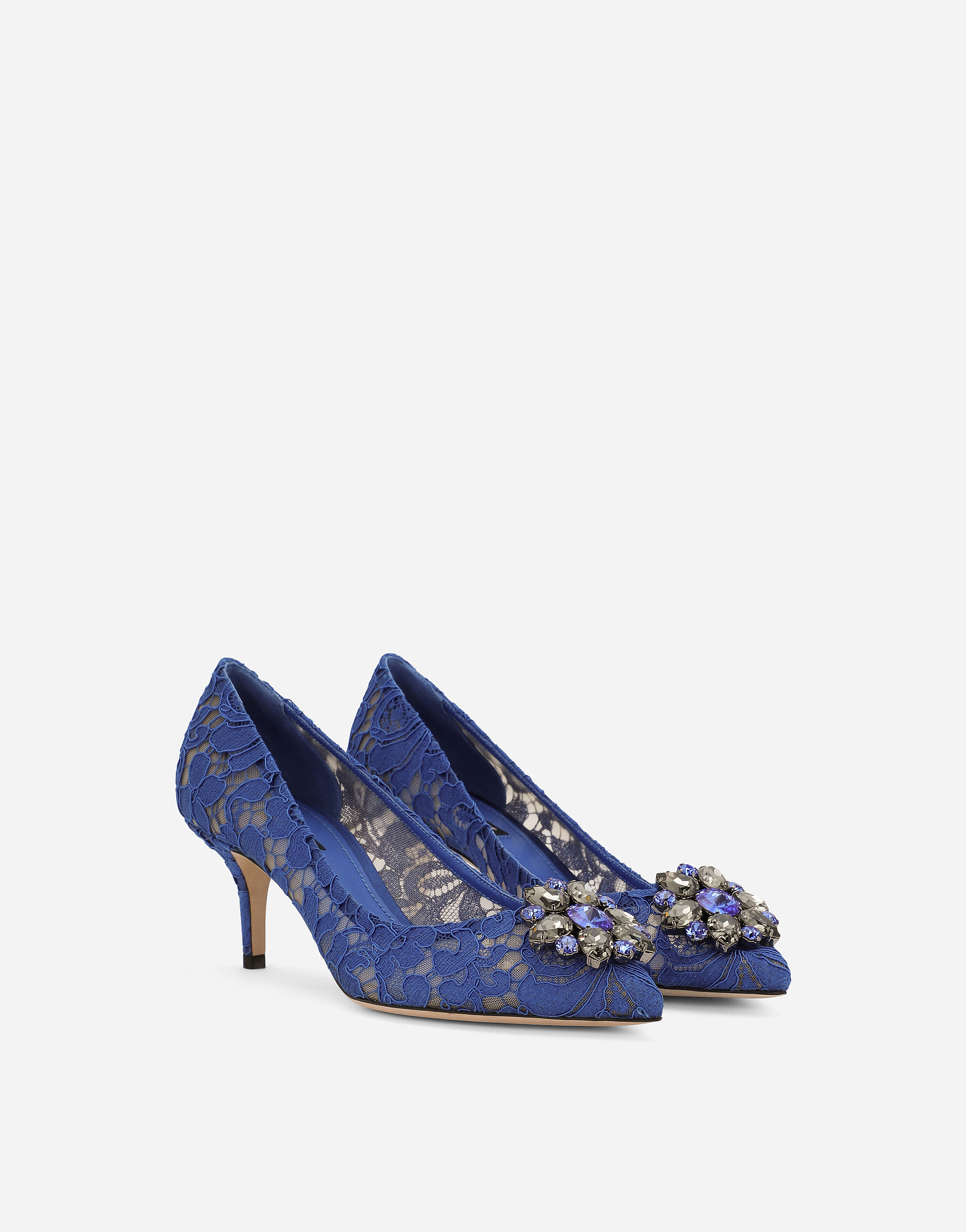 Dolce & Gabbana Lace Rainbow Pumps With Brooch Detailing In Blue