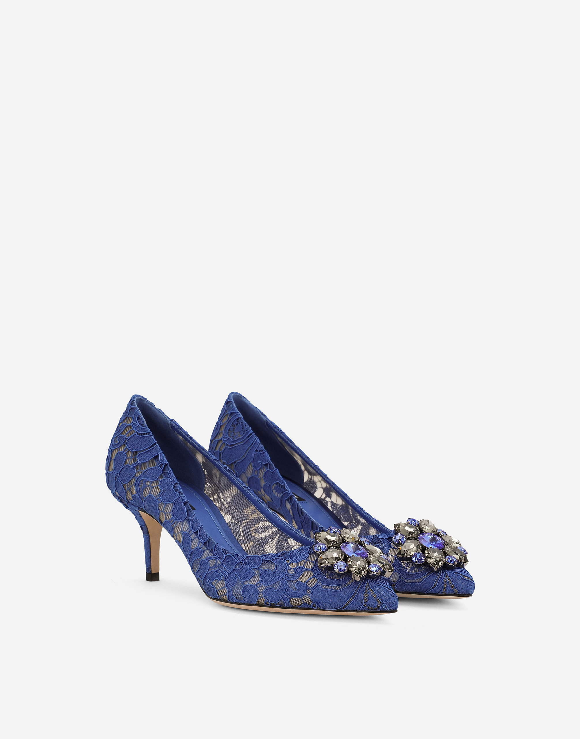 Shop Dolce & Gabbana Lace Rainbow Pumps With Brooch Detailing In Blue