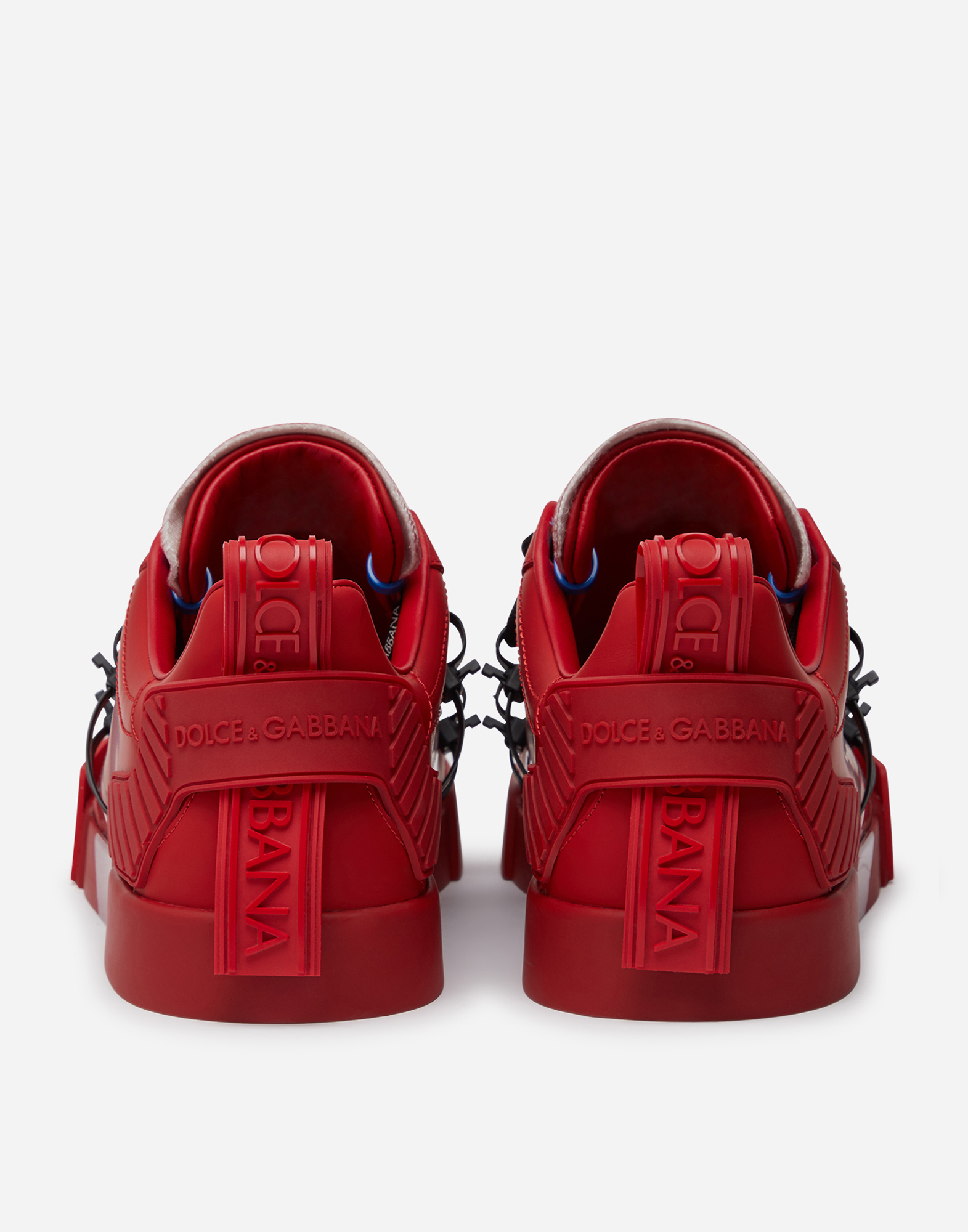 Shop Dolce & Gabbana Portofino Sneakers In Calfskin And Patent Leather In Red/white