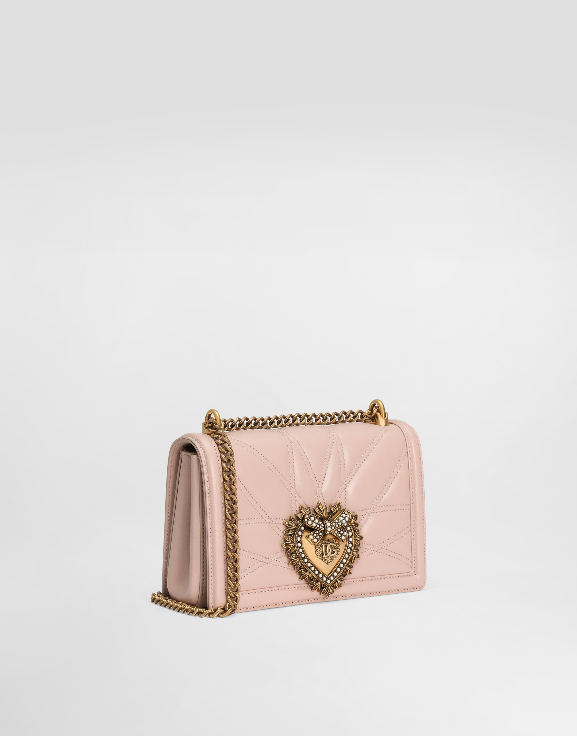 Shop Dolce & Gabbana Medium Devotion Bag In Quilted Nappa Leather In Pale Pink