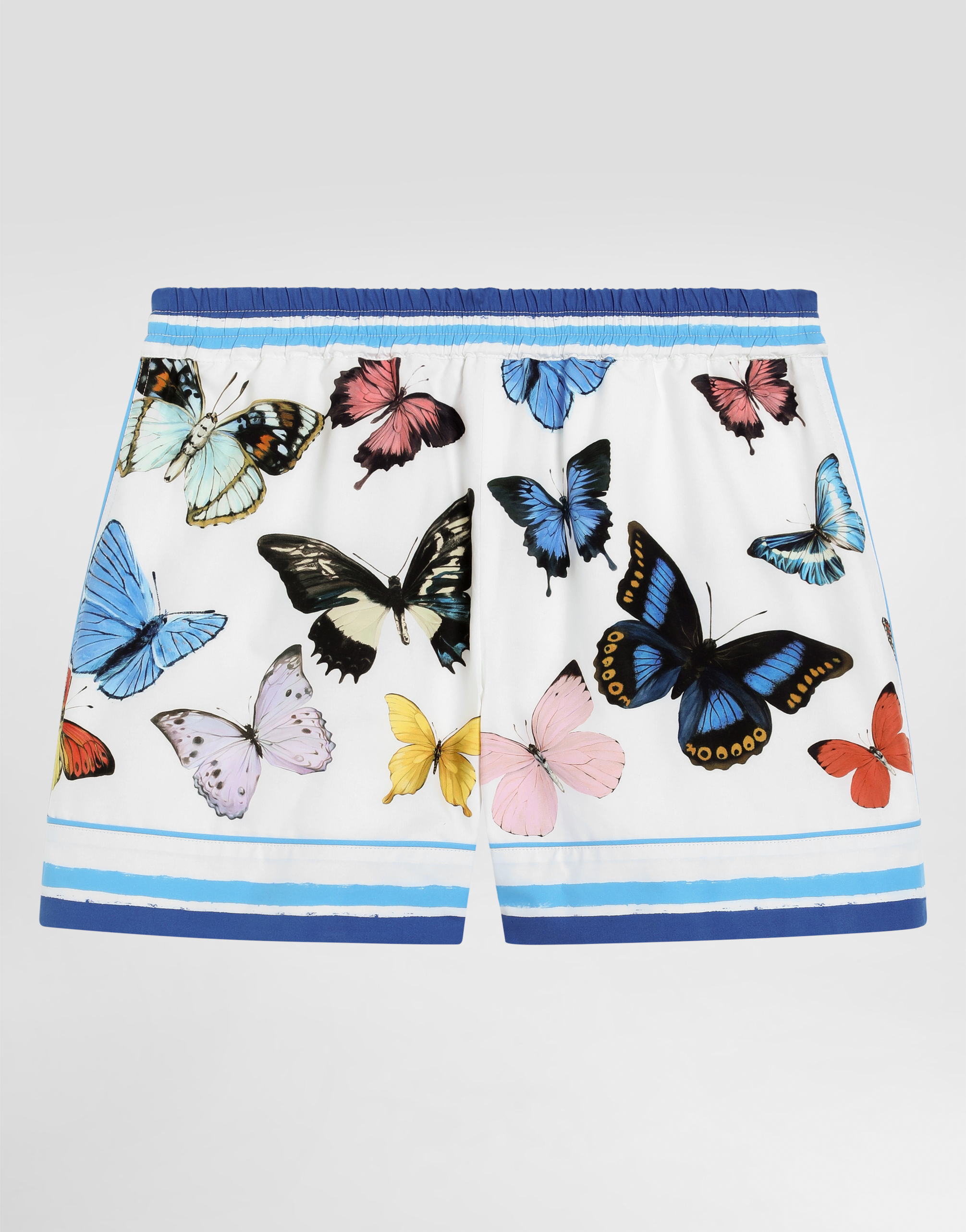 Dolce & Gabbana Striped Poplin Pajama Shorts With Butterfly Print In Print