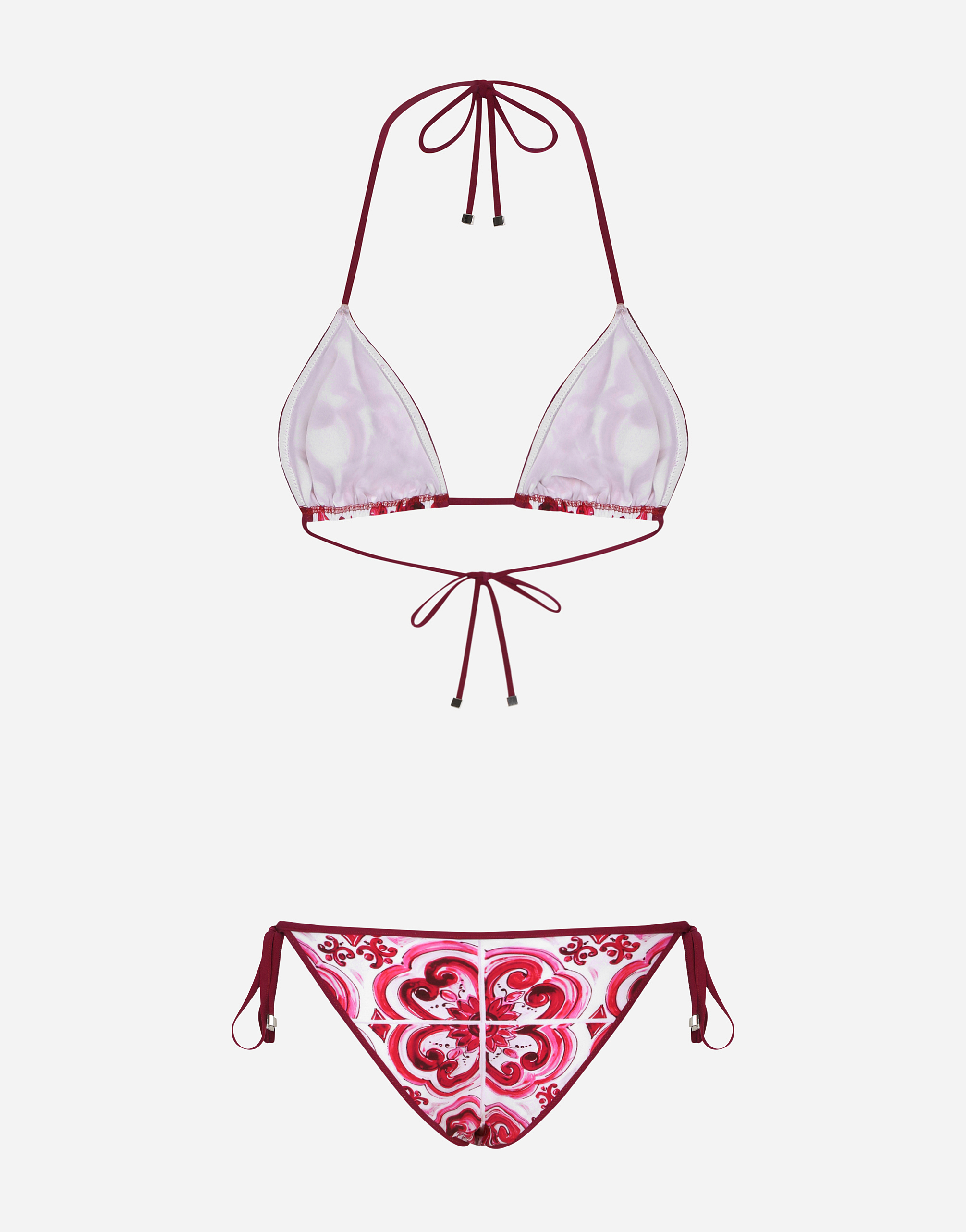Shop Dolce & Gabbana Majolica Print Triangle Bikini In Multicolor