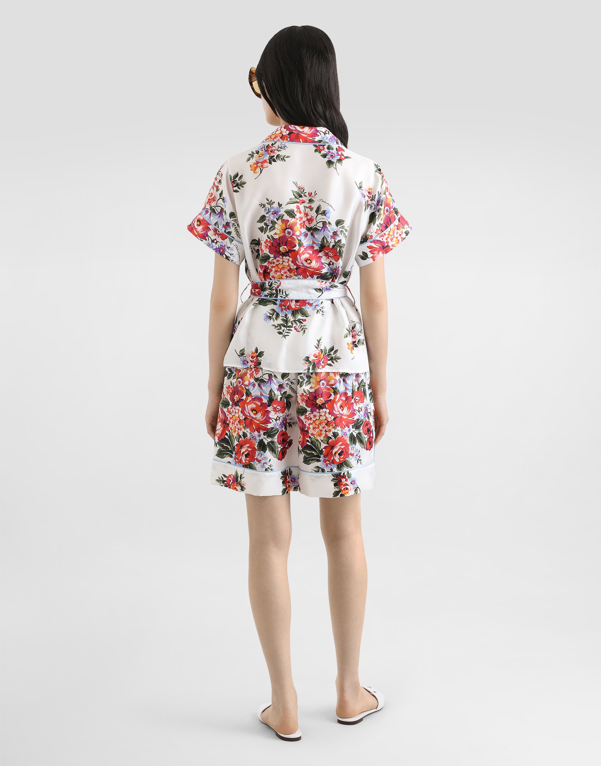 Flower bouquet-print twill vanity bermuda shorts