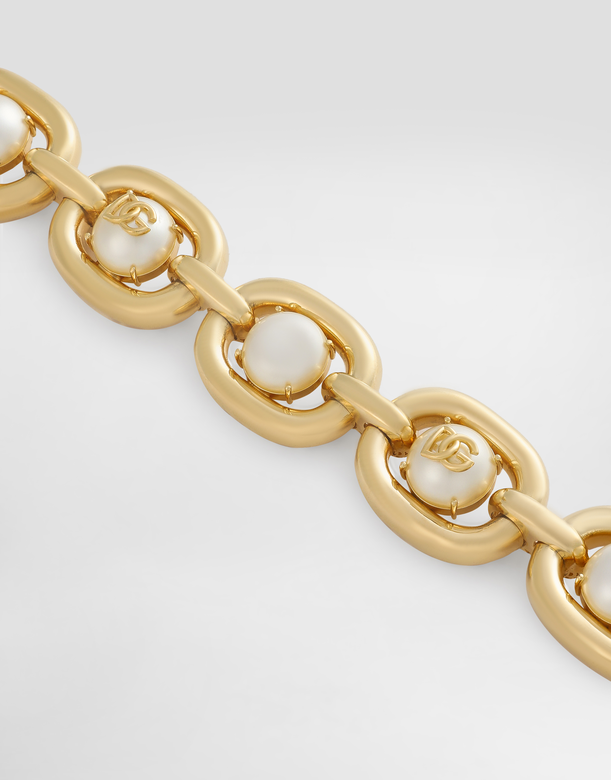 Shop Dolce & Gabbana Maxi-necklace With Cabochon Details And Dg Logo In Gold