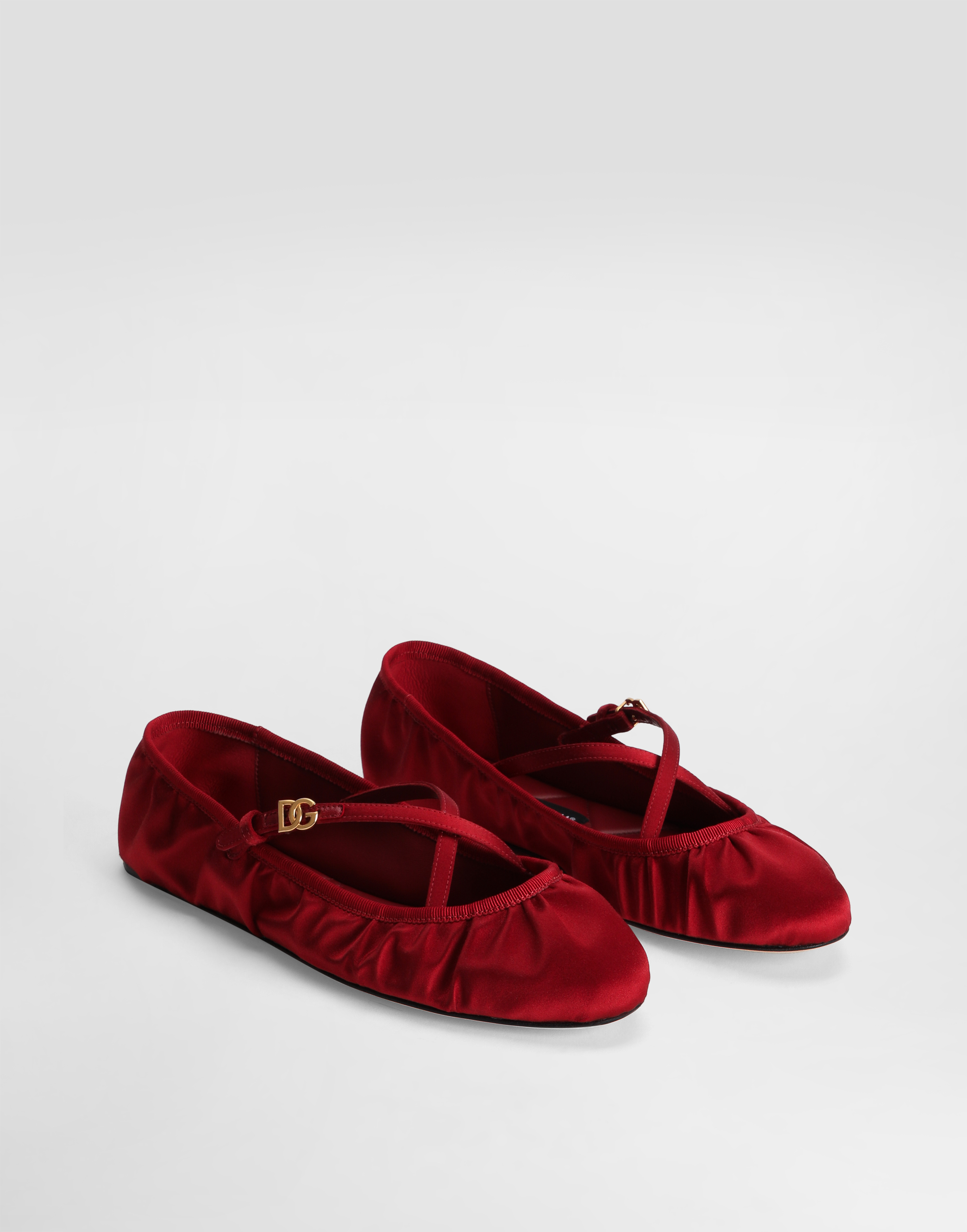 Dolce & Gabbana Ballerinas Satin Leather Sole In Rubino/rubino
