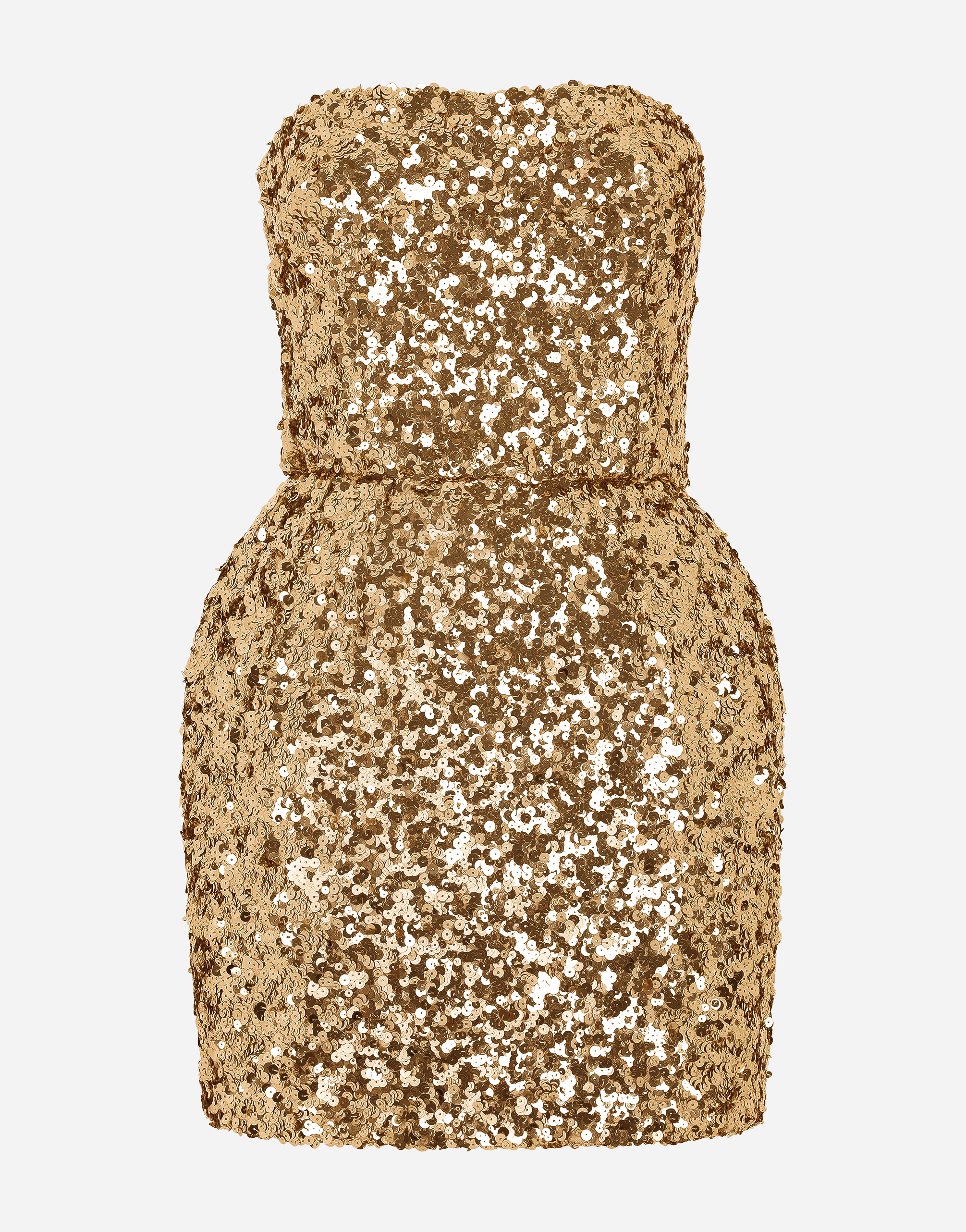 Dolce & Gabbana Short Sequined Strapless Dress - Woman Dresses Gold