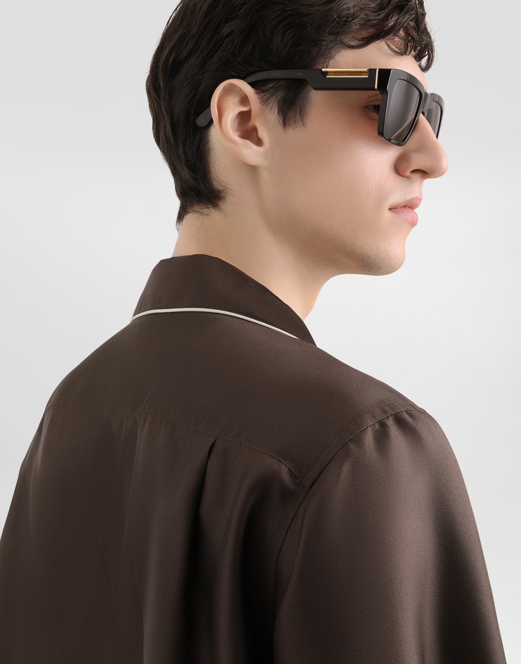 Dolce & Gabbana Hawaii Silk Twill Shirt In Brown