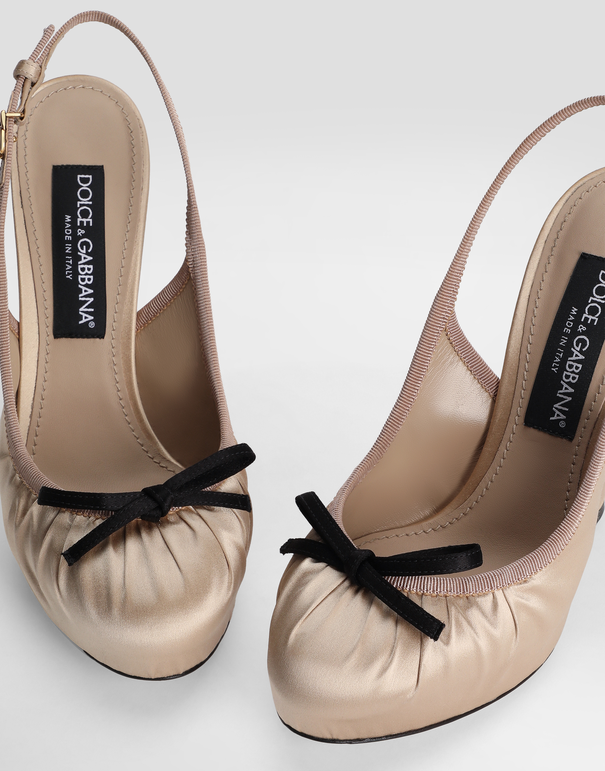 Dolce & Gabbana Satin Slingbacks In Beige