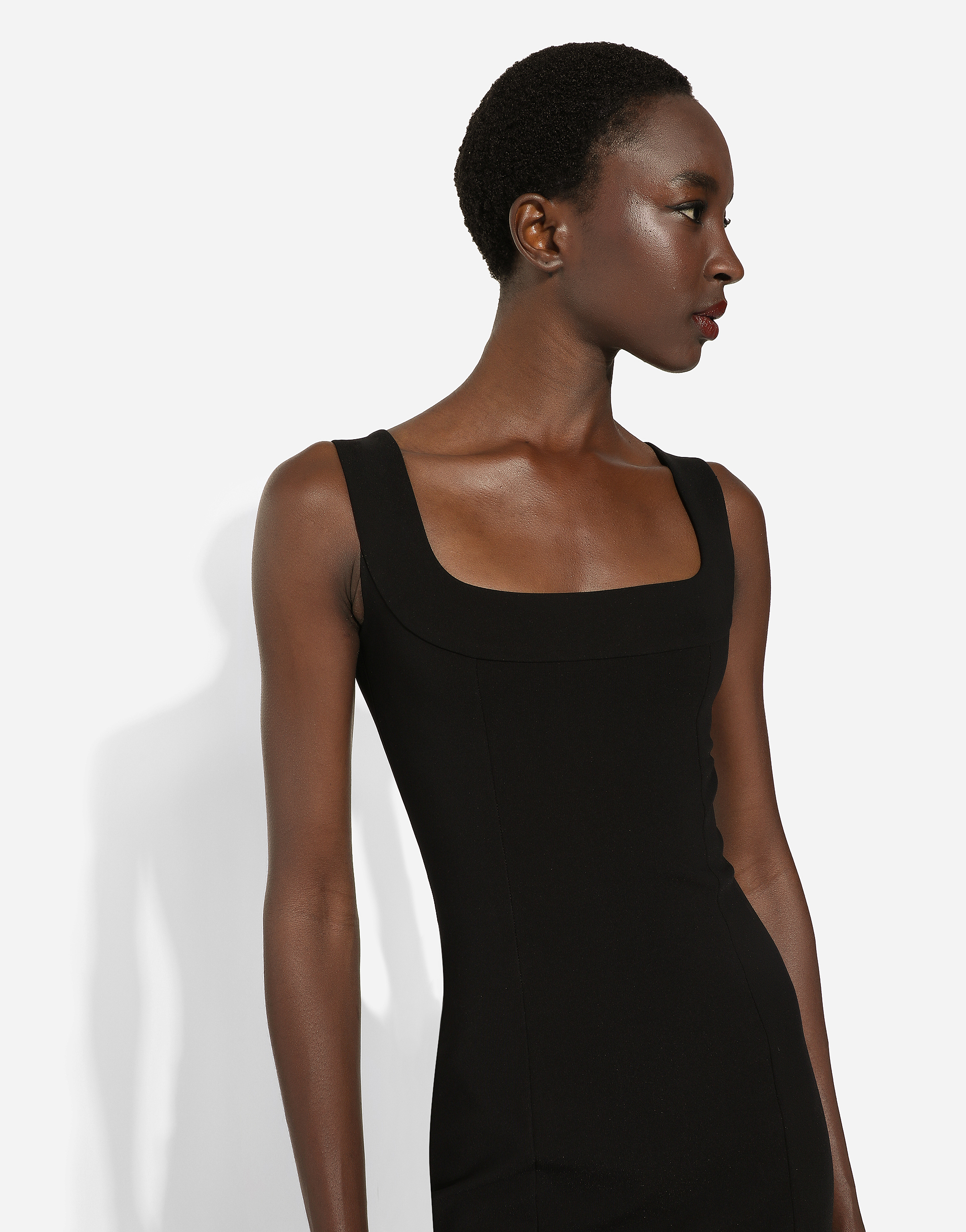 Dolce & Gabbana Milan Stitch Stretch Jersey Sheath Dress In Black