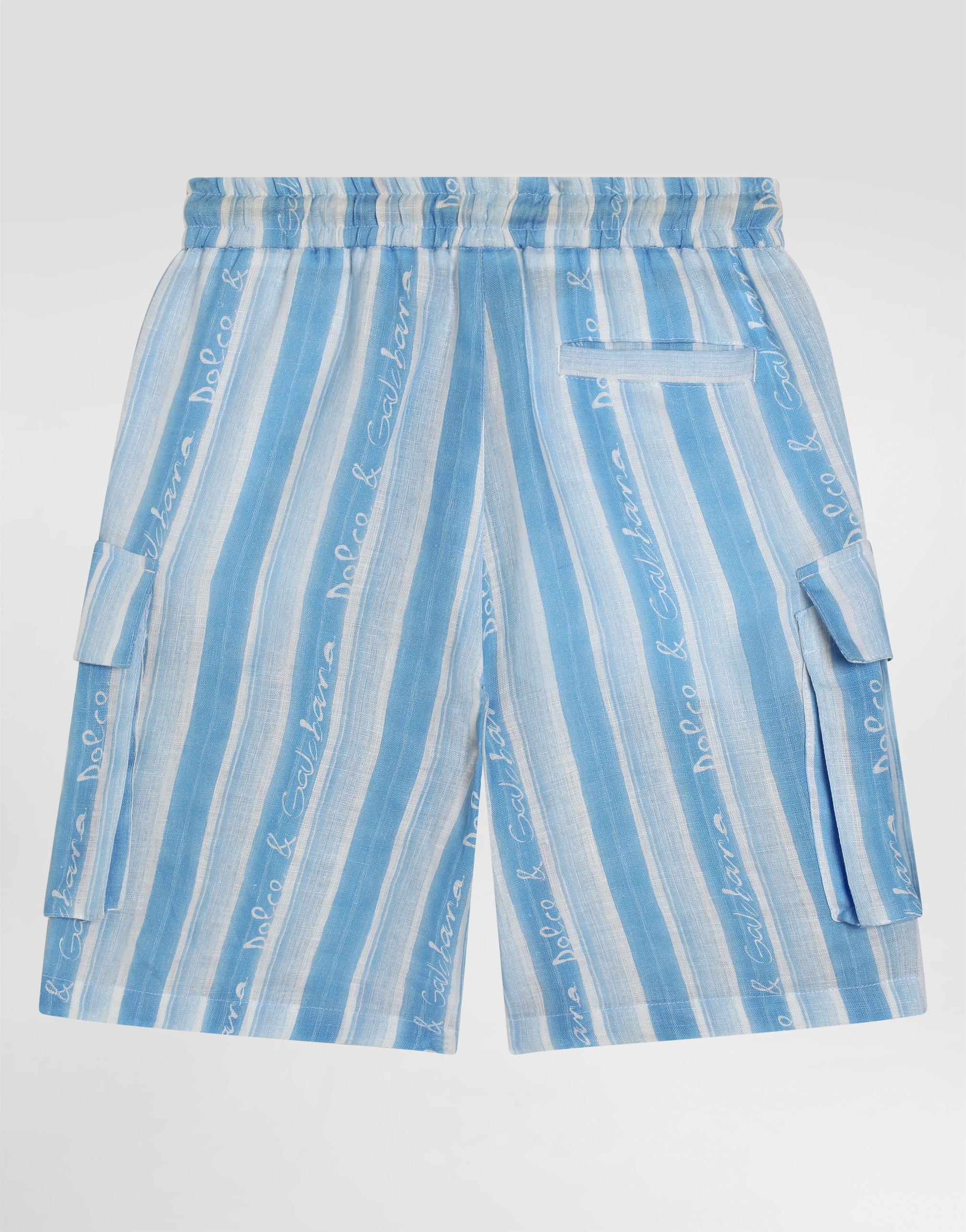 Dolce & Gabbana Canvas Cargo Shorts With Striped Print In Blue