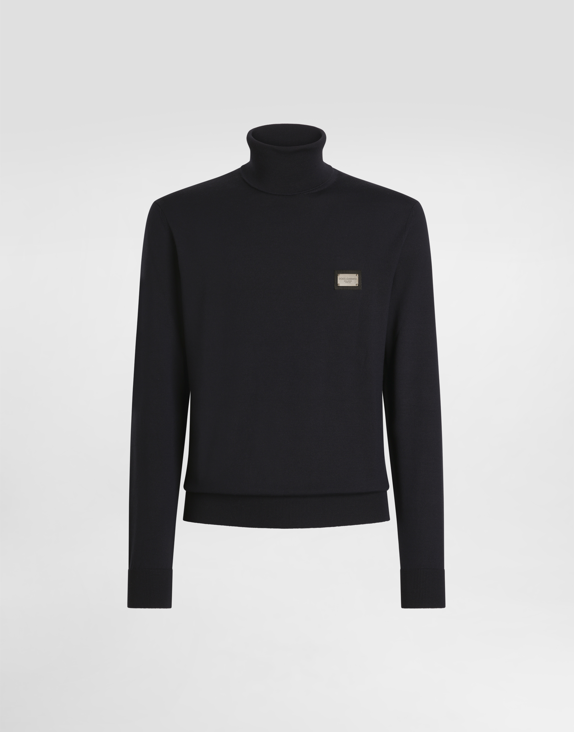 Wool turtle-neck sweater with branded tag in Blue for Men