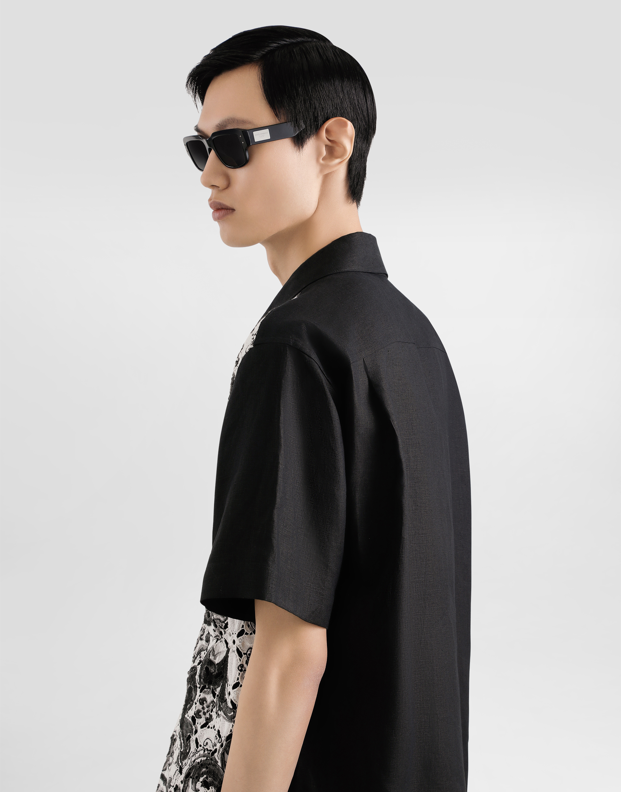 Majolica-print hawaii crochet lace shirt