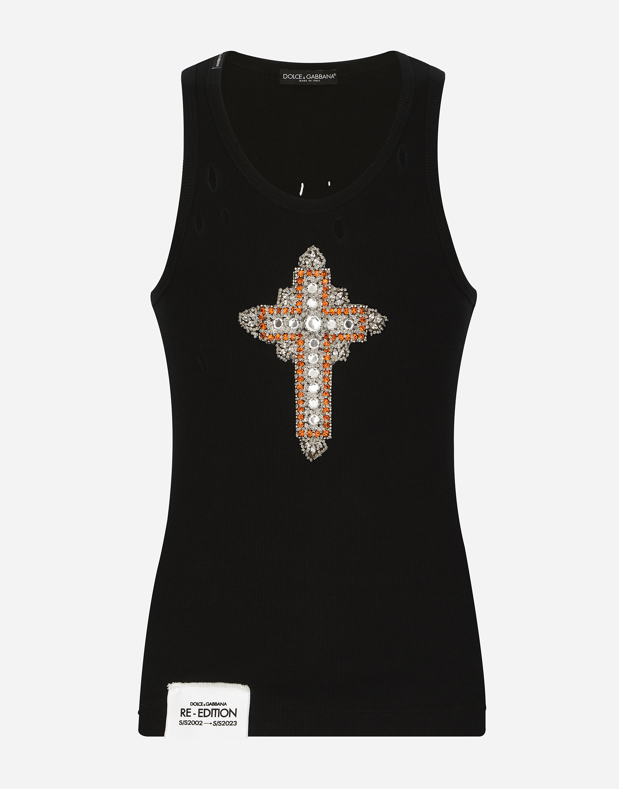 Dolce & Gabbana Fine-rib Cotton Singlet With Patch In Black
