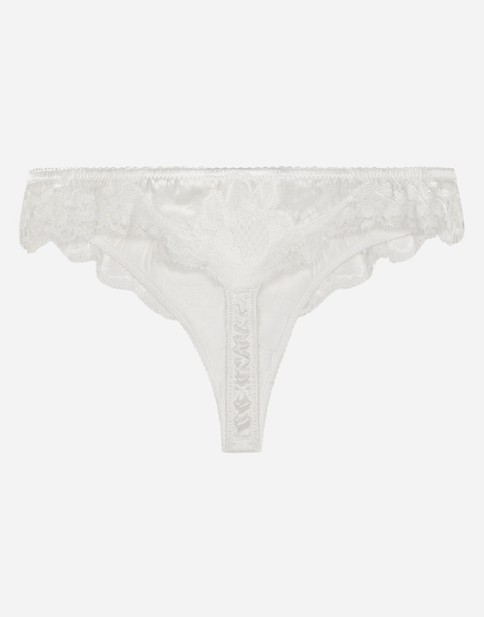 Dolce & Gabbana Satin Thong With Lace Detailing In White