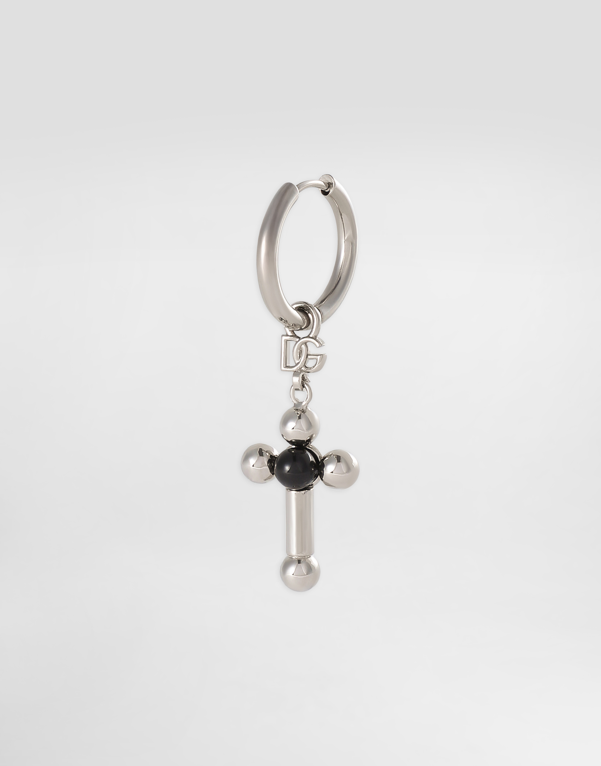 Creole single earring with pin and cross