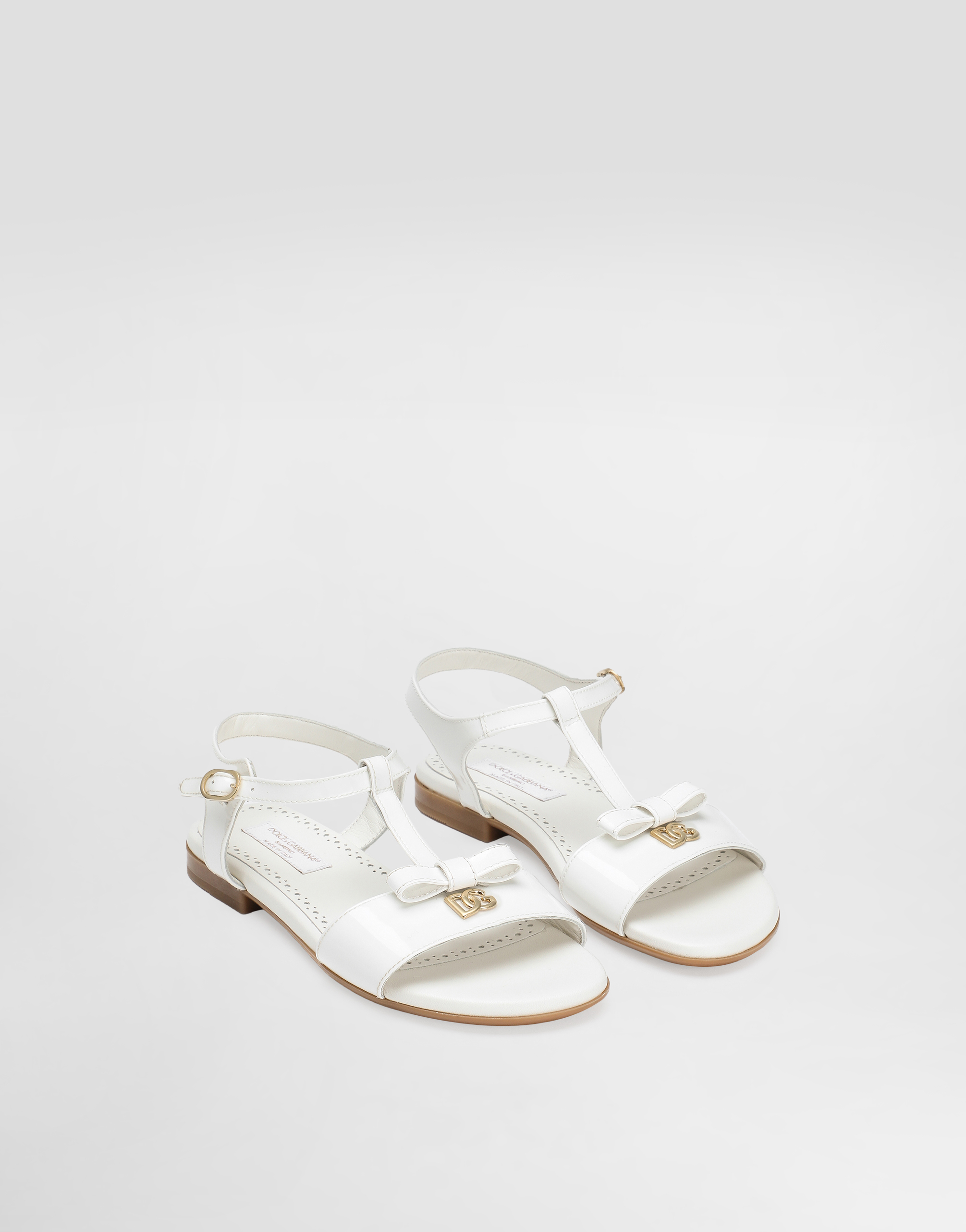 Dolce & Gabbana Patent Leather Sandals With Metal Dg Logo In White