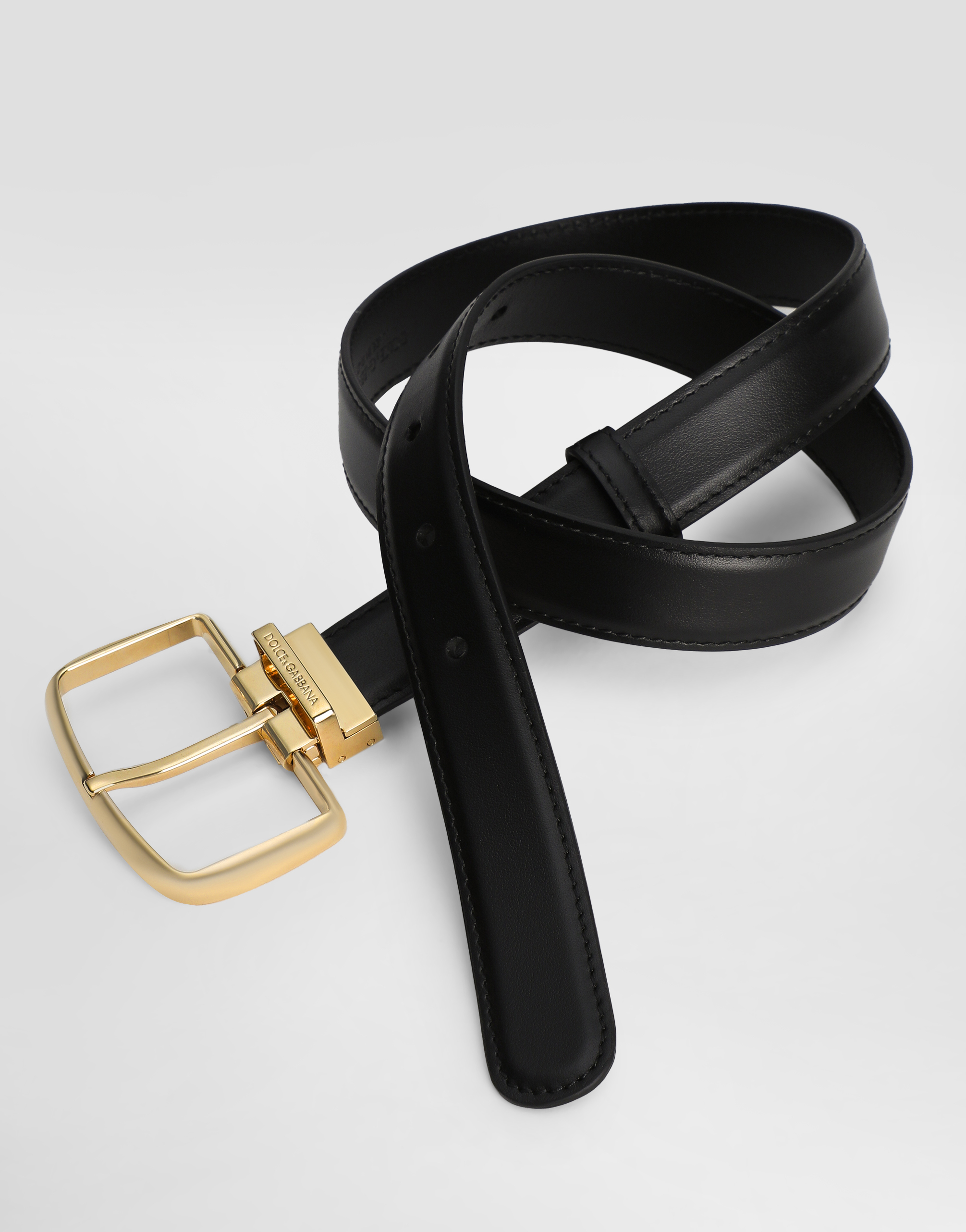 Dolce & Gabbana Smooth Calfskin Belt In Black