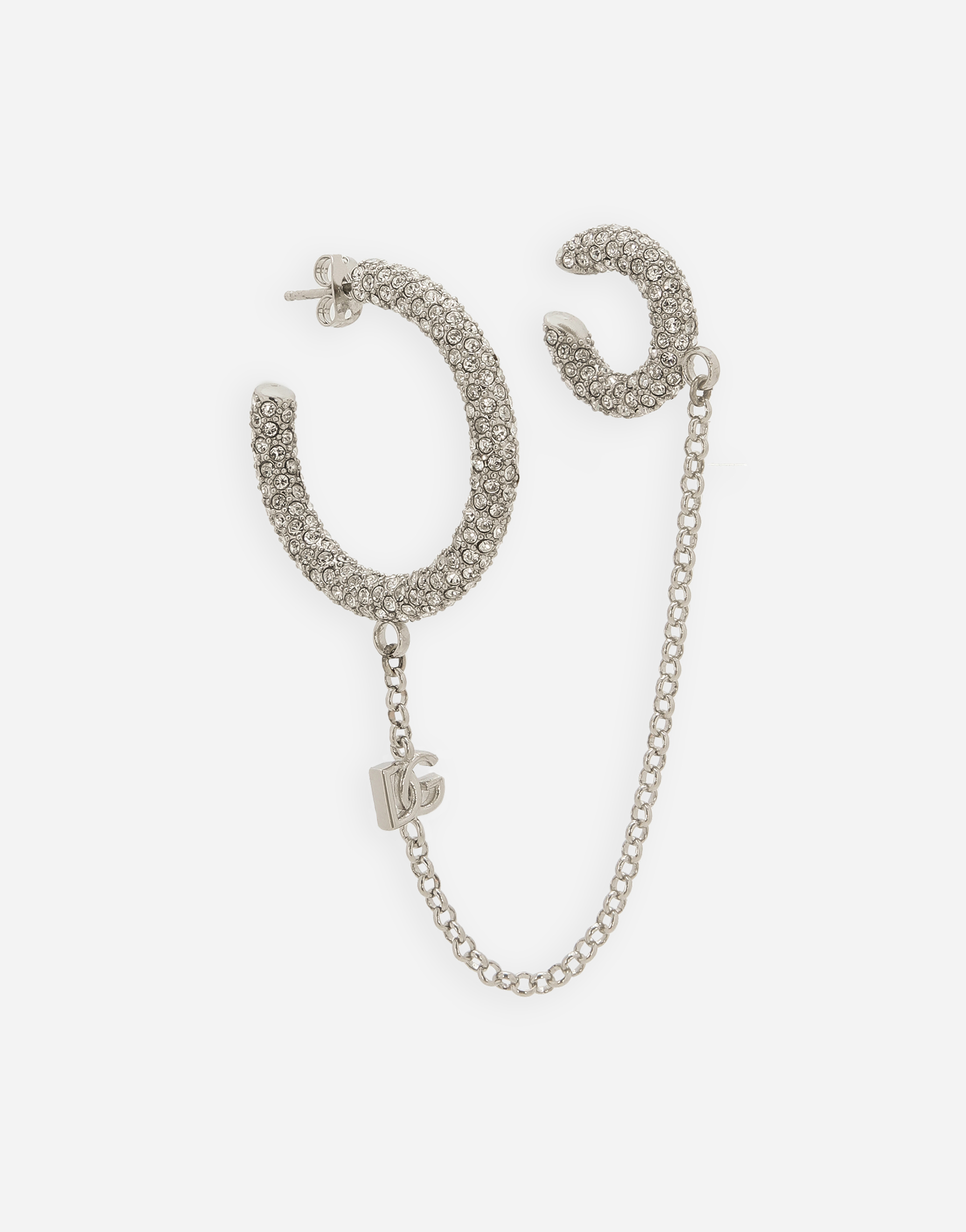 DOLCE & GABBANA SINGLE EARRING WITH RHINESTONES AND CHAIN EAR CUFF