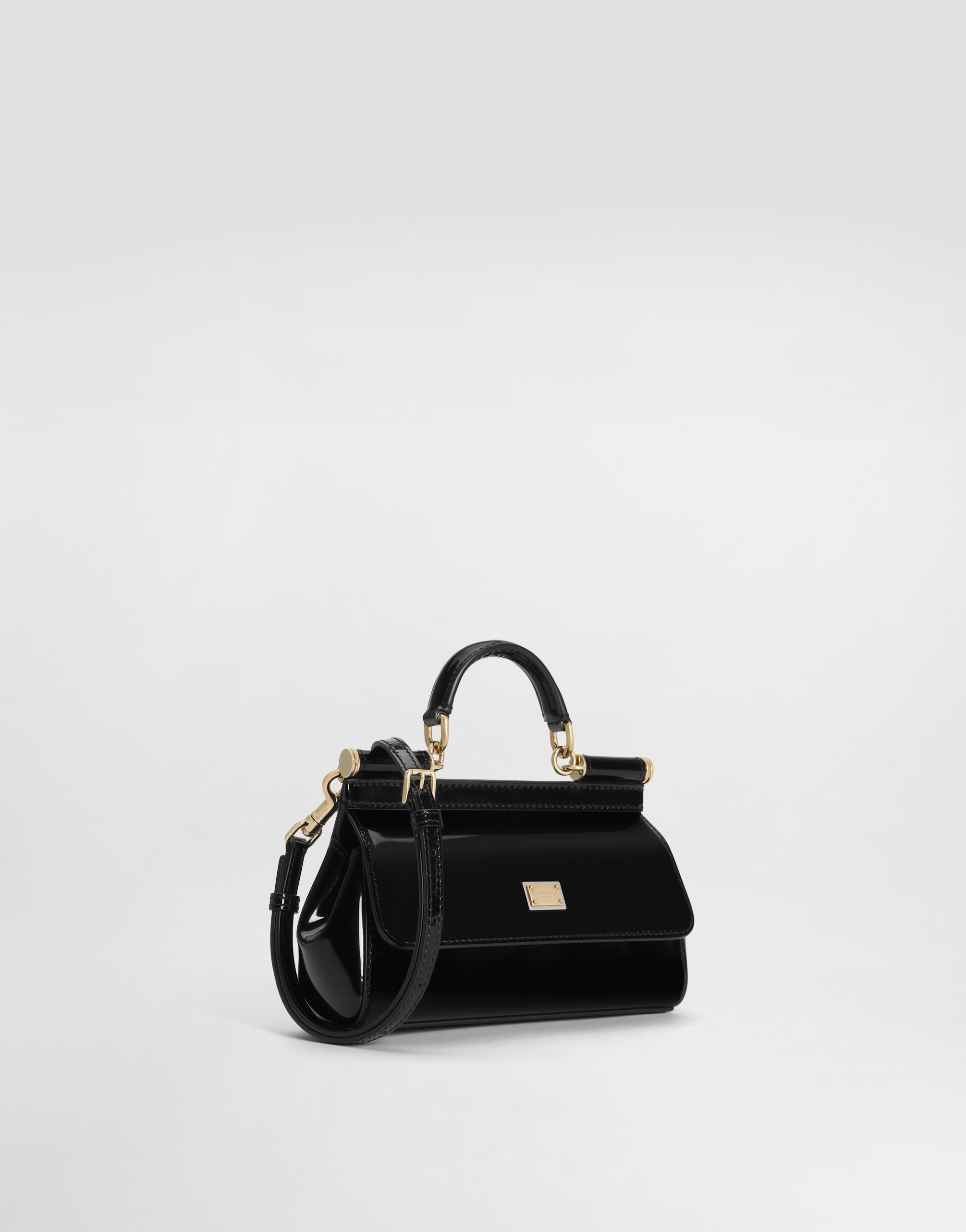 Dolce & Gabbana Small Sicily Polished Shoulder Bag In Black