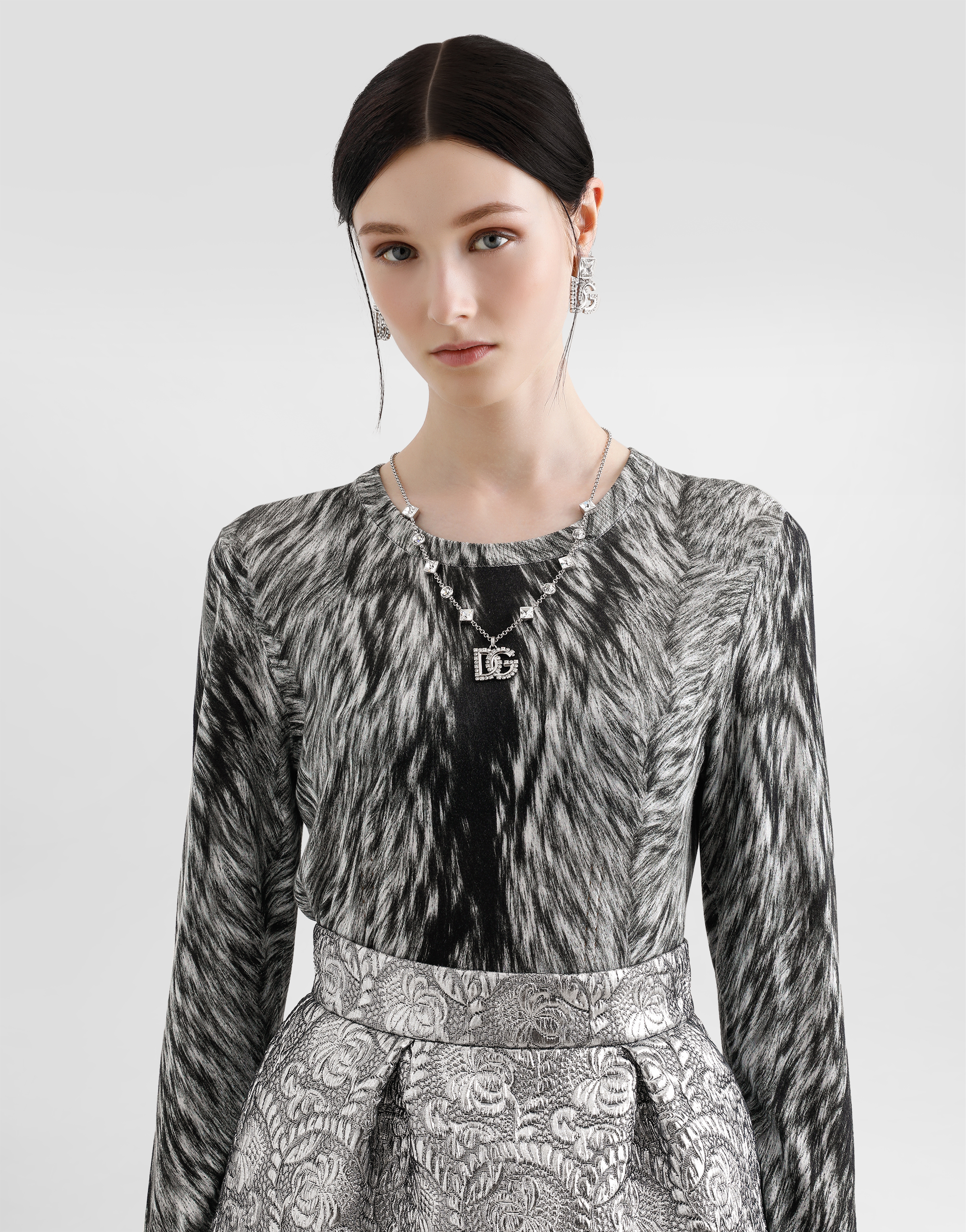 Dolce & Gabbana Fur Print Silk Sweater In Grey