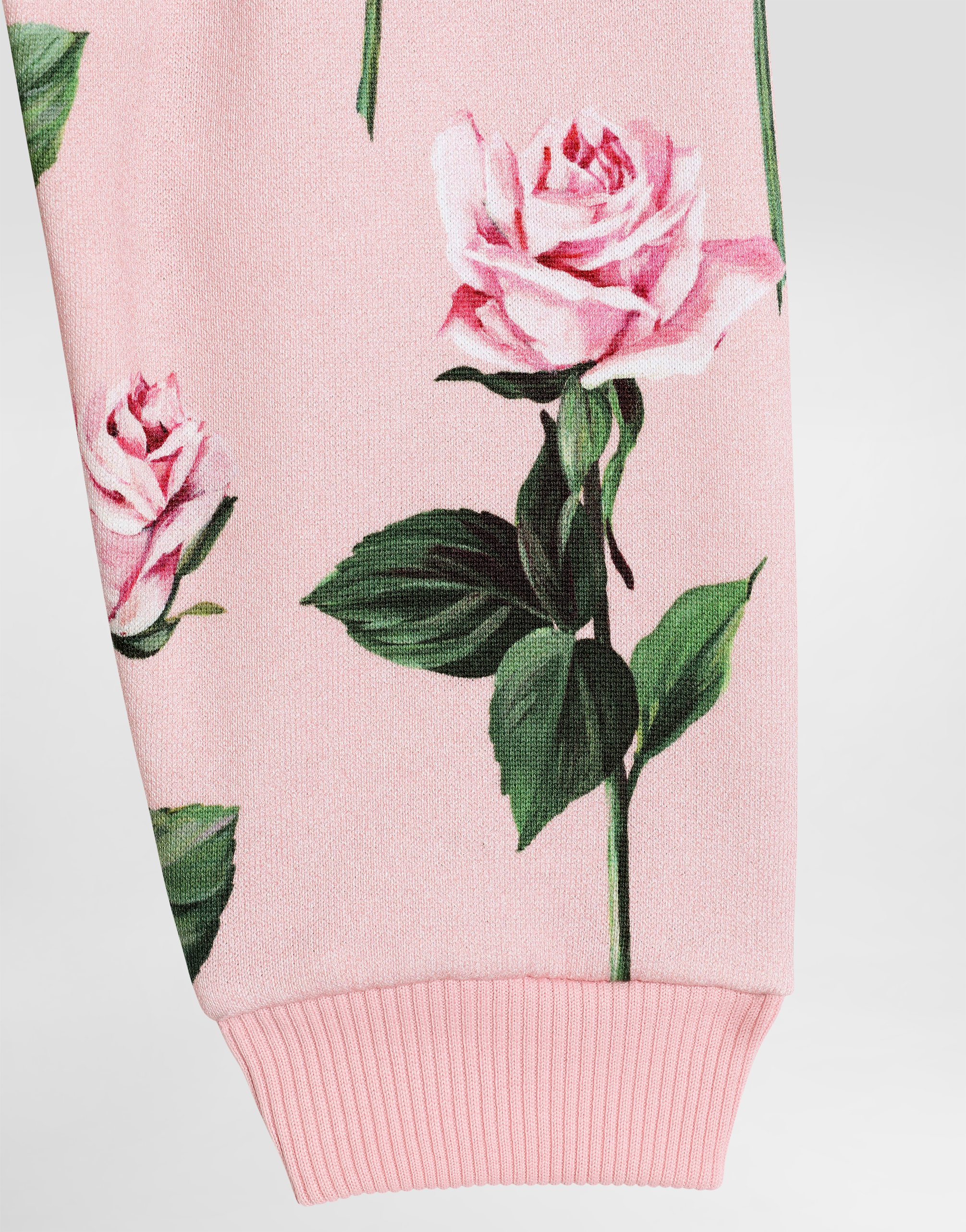 Cotton fleece jogging pants with rose print