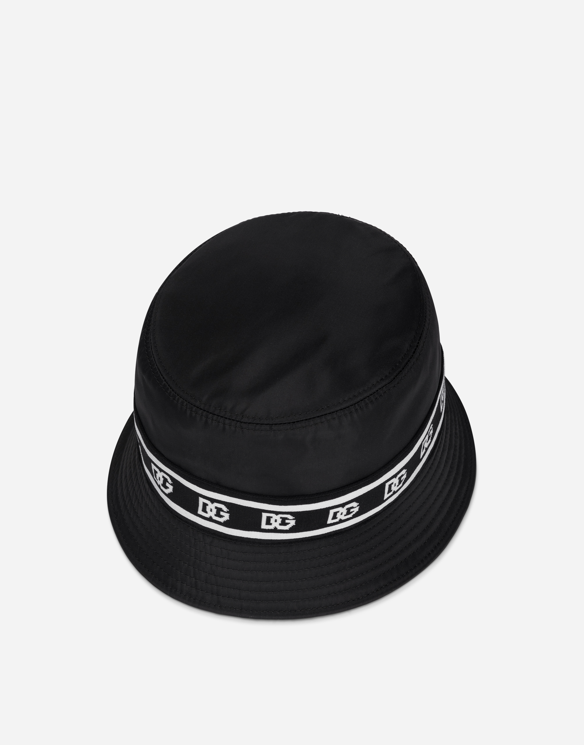 DOLCE & GABBANA NYLON BUCKET HAT WITH BRANDED-BAND PRINT