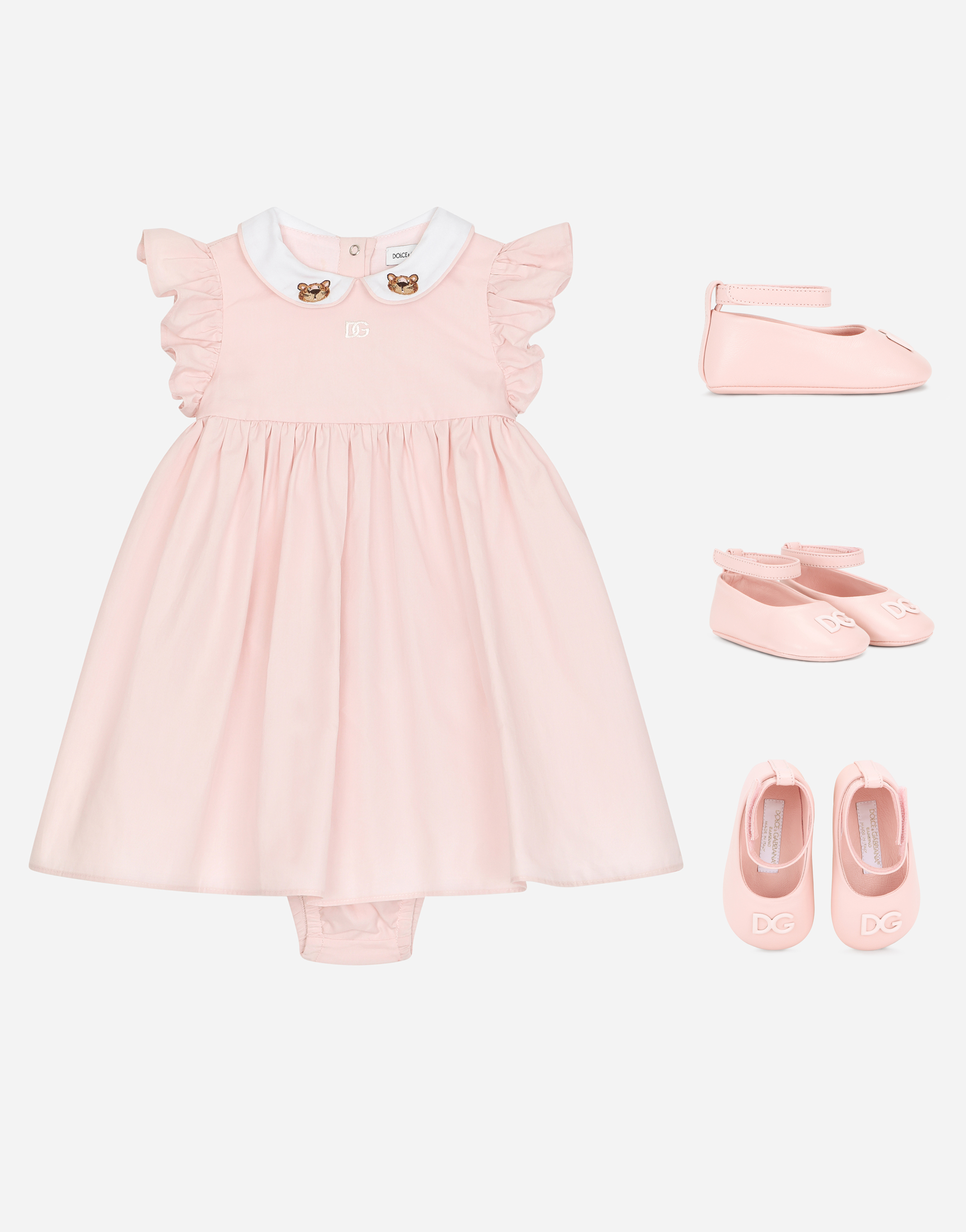 DOLCE & GABBANA POPLIN DRESS WITH BABY LEOPARD EMBROIDERY