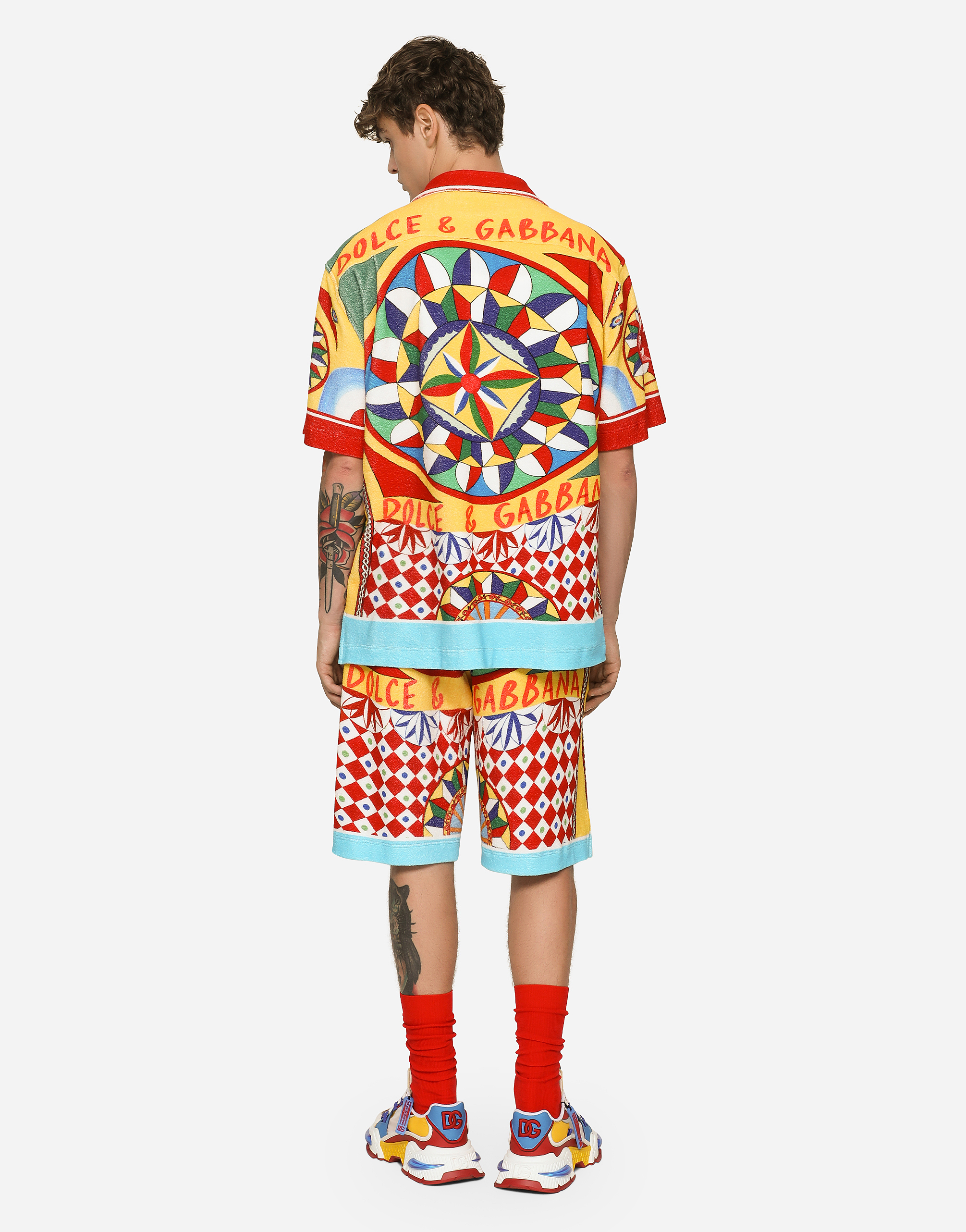 DOLCE & GABBANA TERRY JERSEY HAWAIIAN SHIRT WITH CARRETTO PRINT