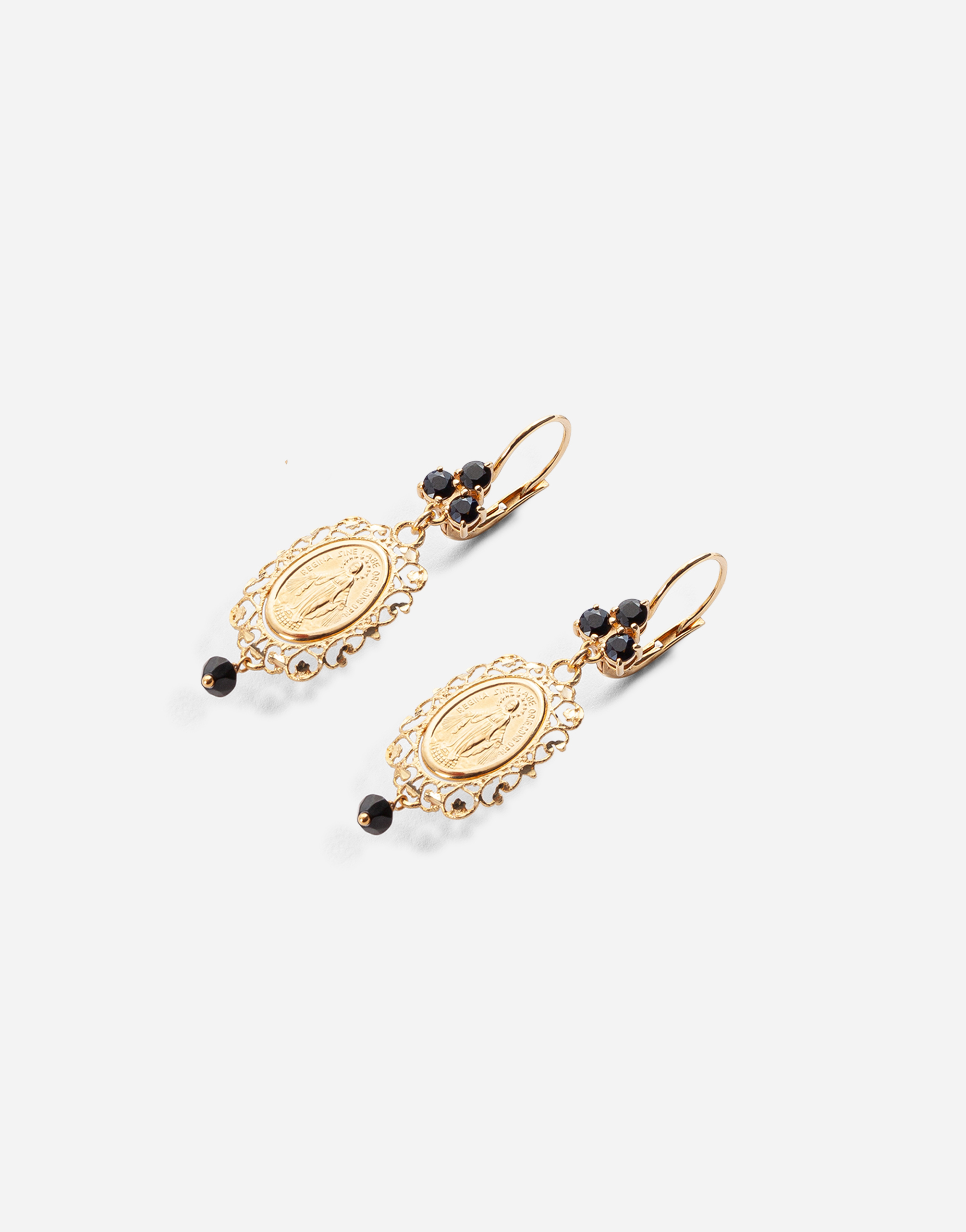 Shop Dolce & Gabbana Sicily Yellow Gold Earrings With Medal Pendant