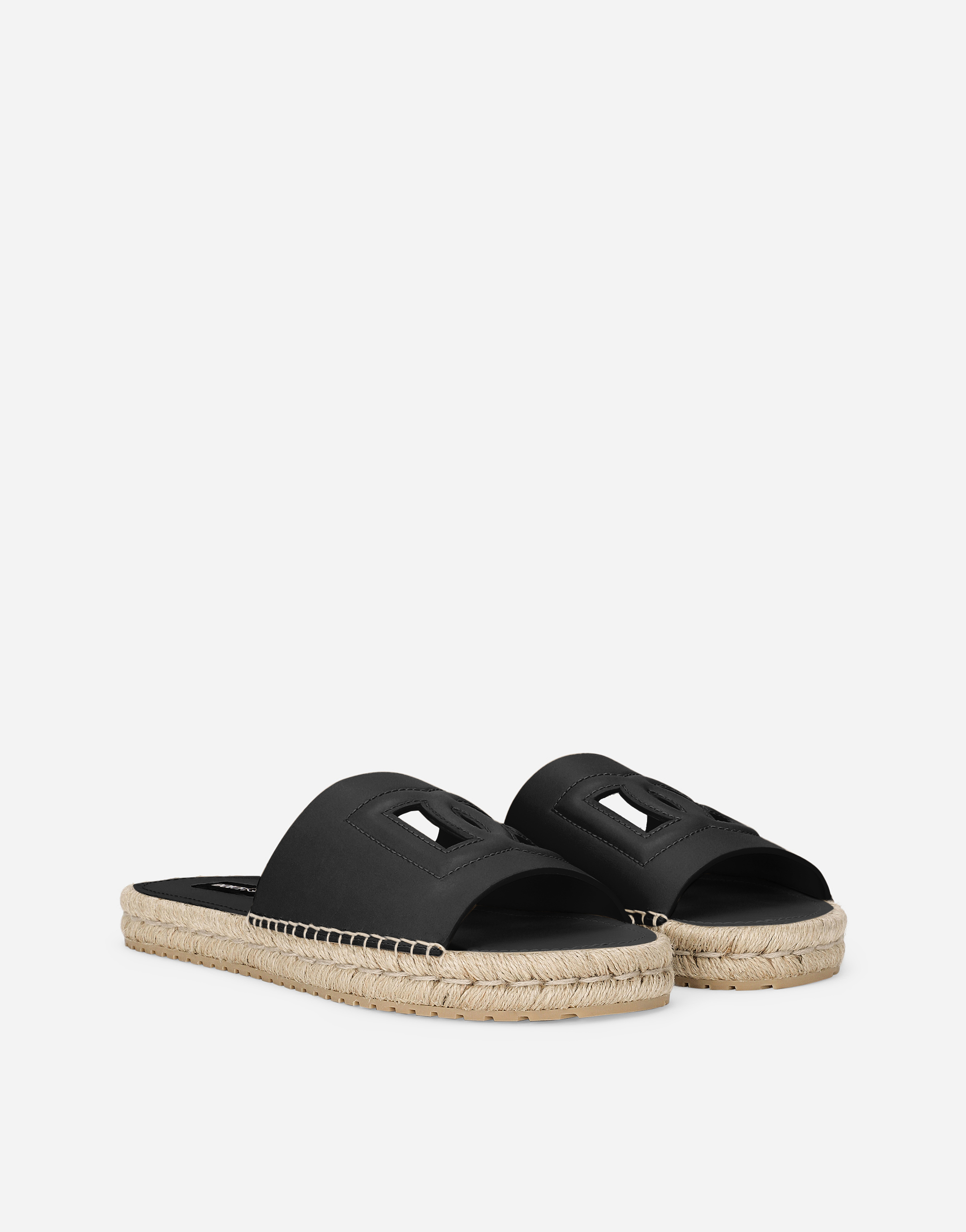 Shop Dolce & Gabbana Calfskin Espadrille Sliders In Black