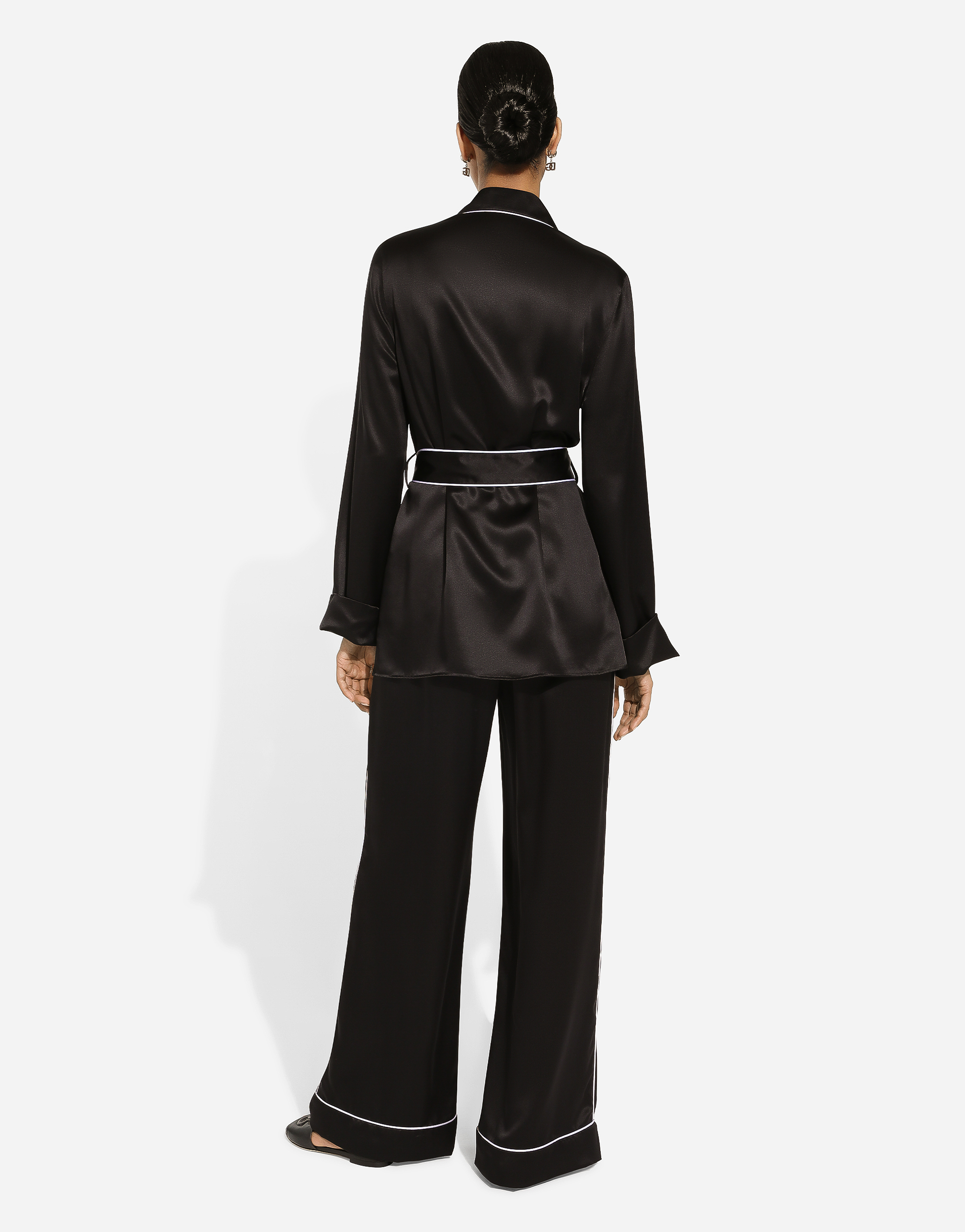 Shop Dolce & Gabbana Silk Pajama Pants With Contrasting Piping In Black