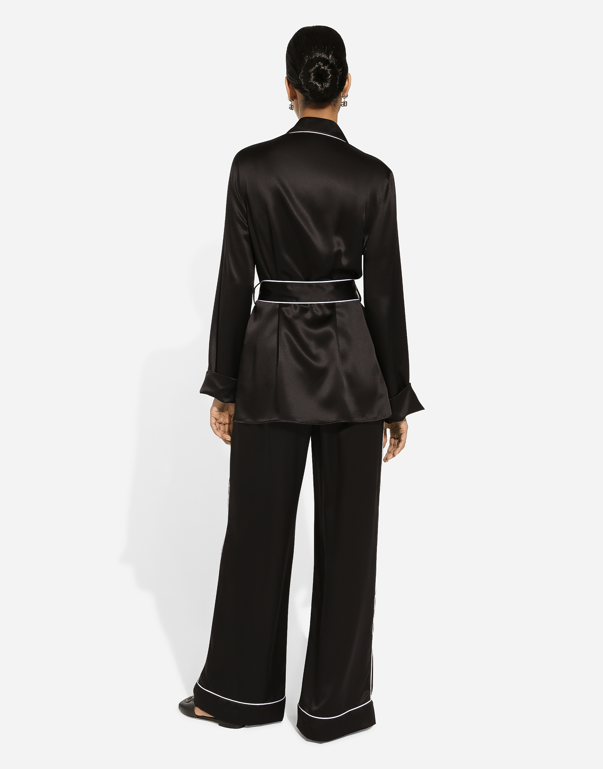 Dolce & Gabbana Elasticated-waist Silk Palazzo Trousers In Black