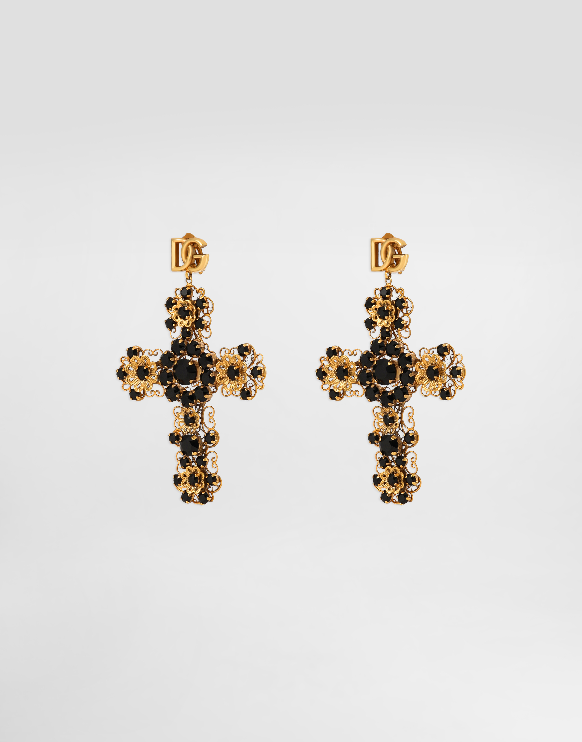 Dolce & Gabbana Dg Filigree Rhinestones Cross Earrings In Multicolor