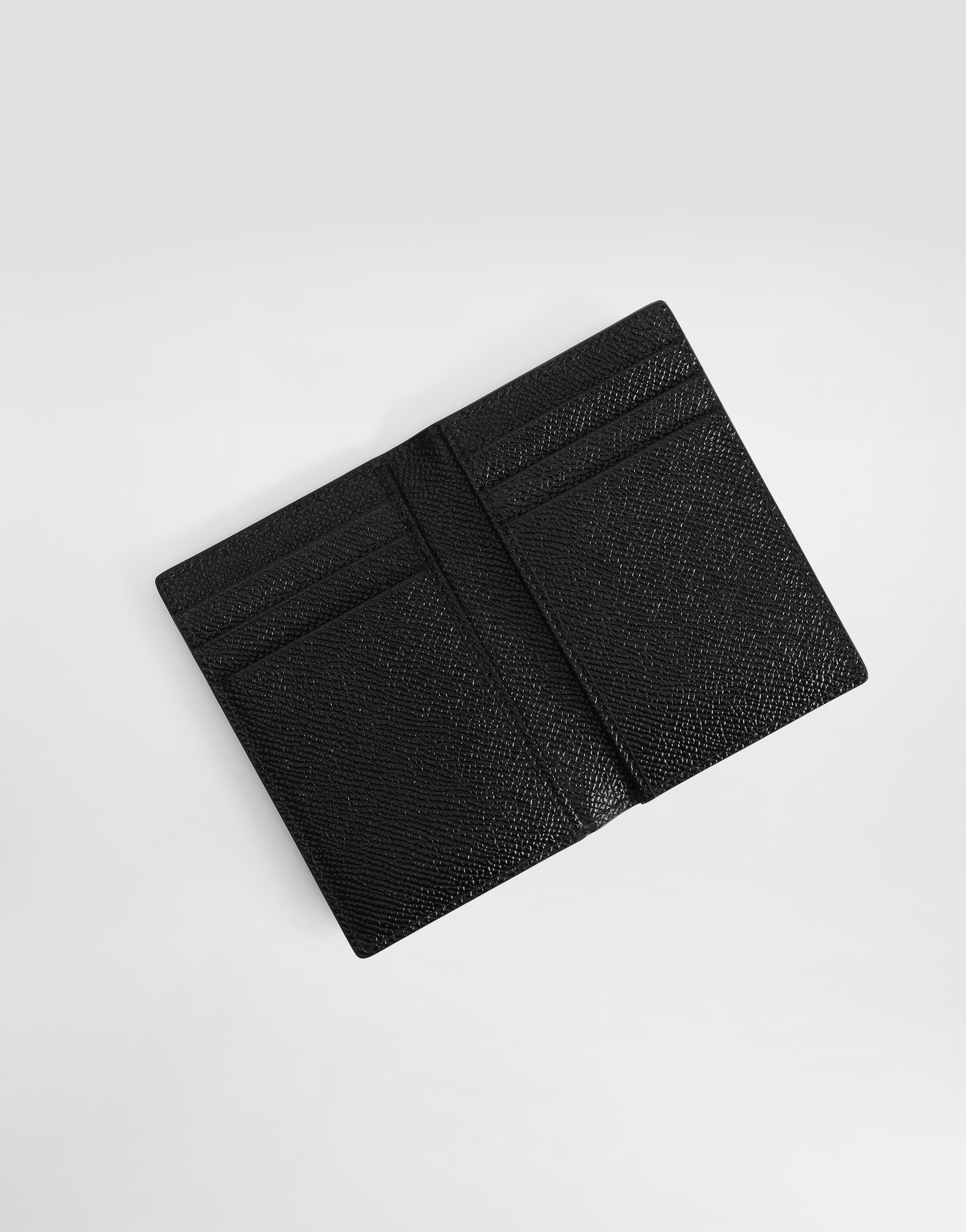 Dolce & Gabbana Black Calf Leather Logo Plaque Trifold Keyring Key Holder In Black